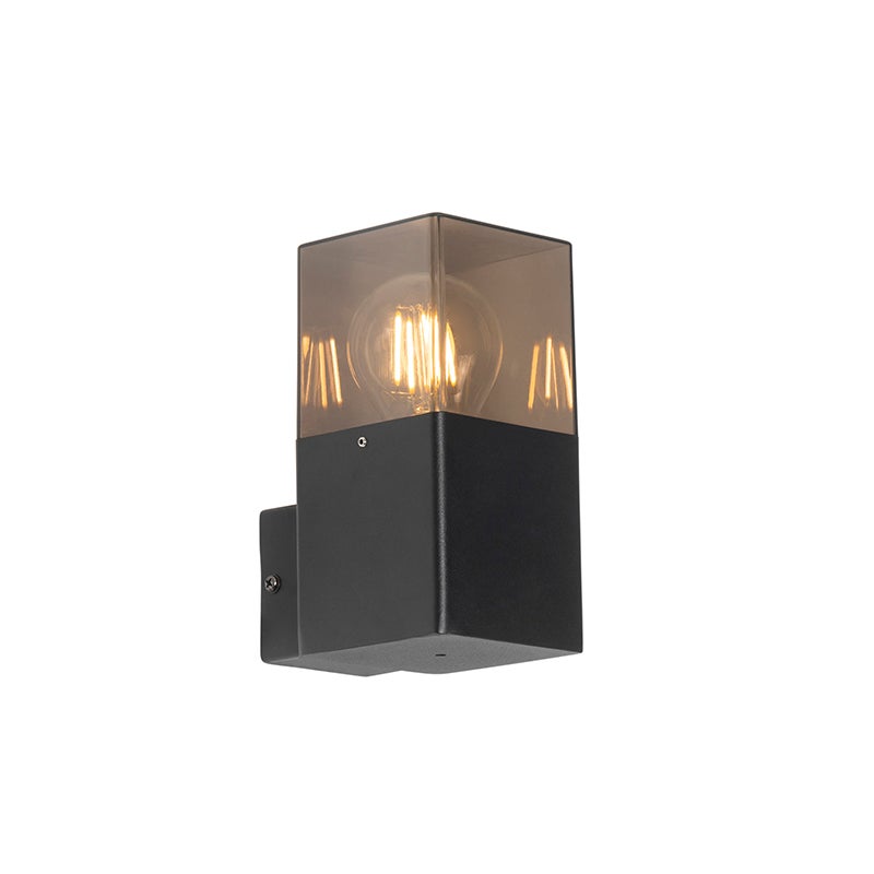 Nowoczesna lampa ścienna zewnętrzna czarna IP44 z przydymionym szkłem - Denmark