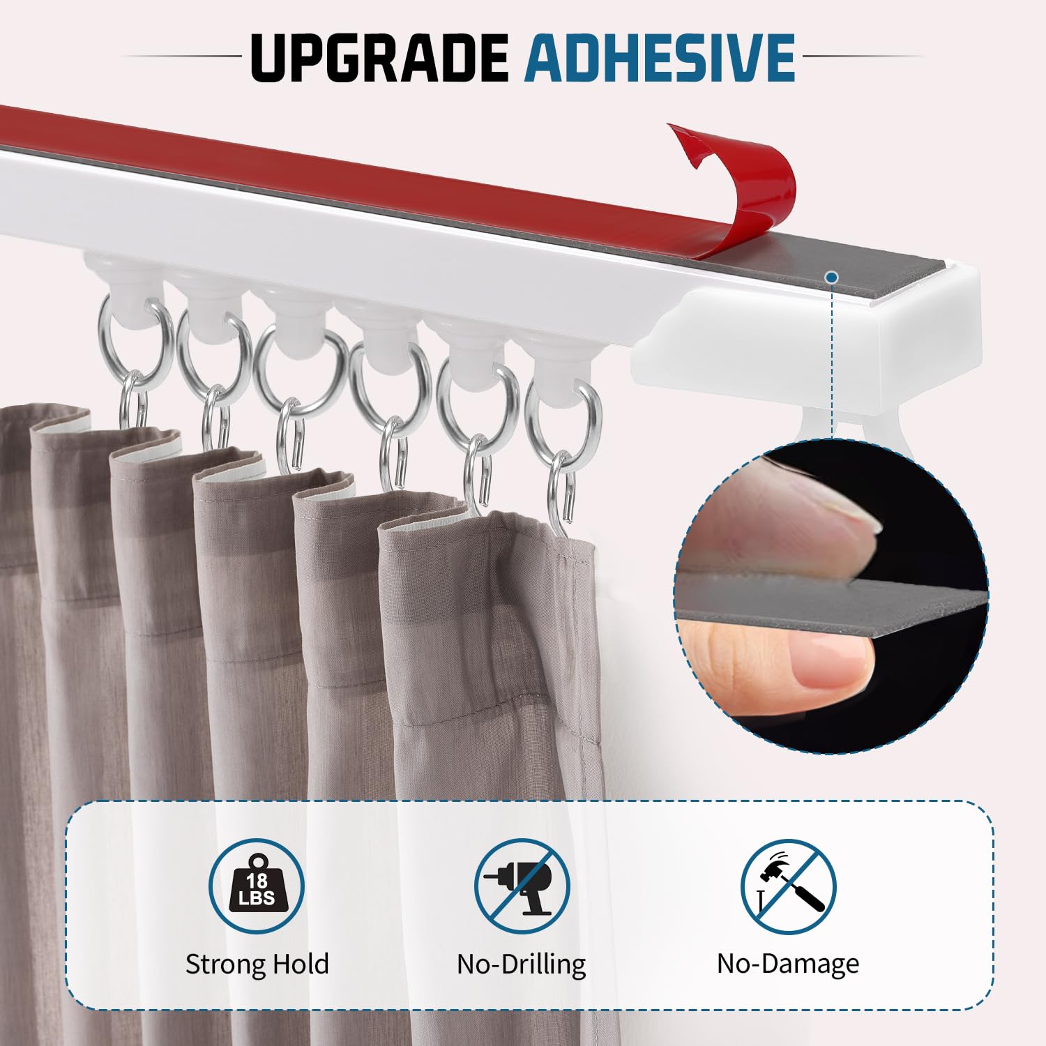 Riel de cortina sin taladro de 3,5 m, barra de cortina para montaje en techo con 35 ruedas, adecuado para baños y dormitorios. - 2