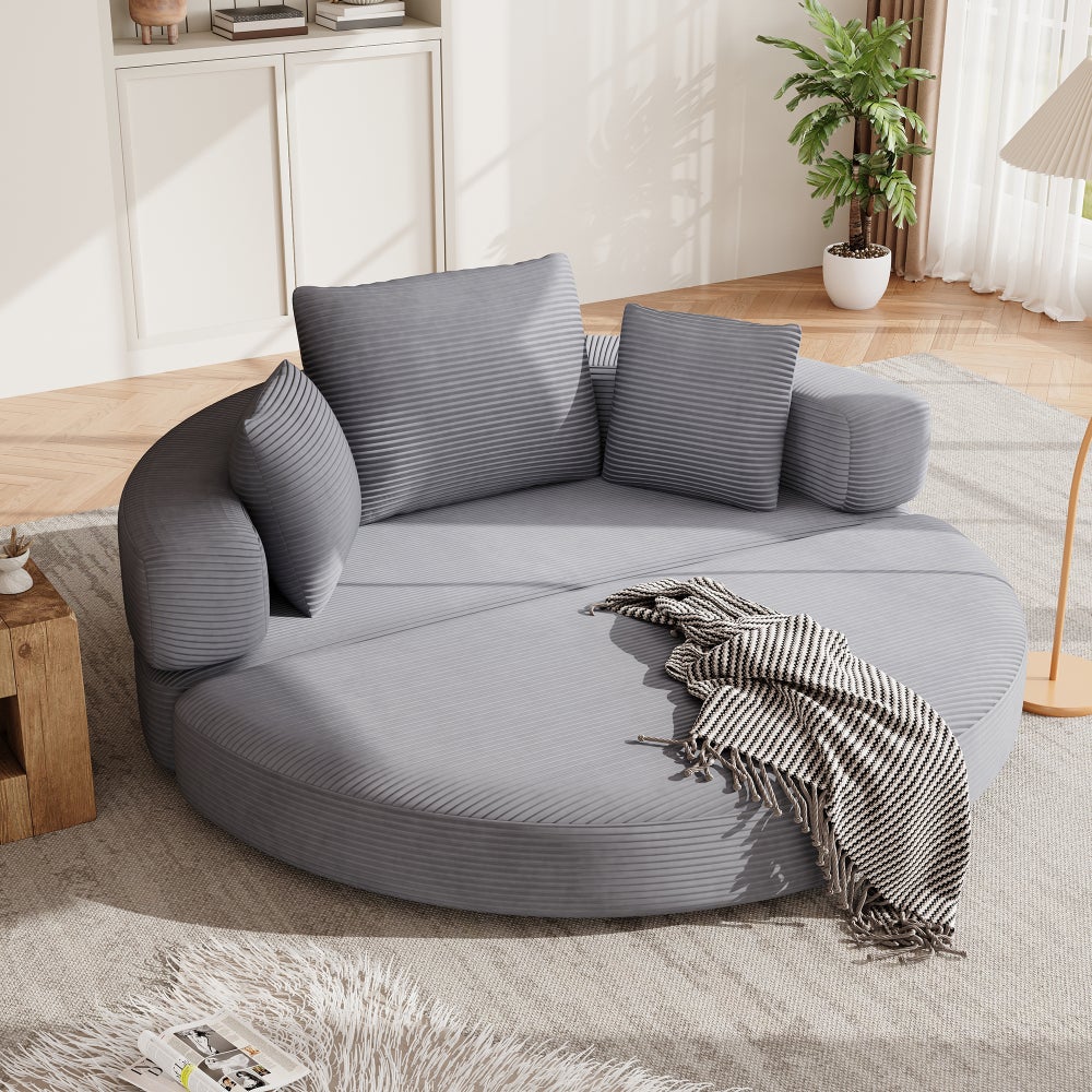 Sofabett, modular, klappbar, Cord, oval, 173x176cm, mit Kissen