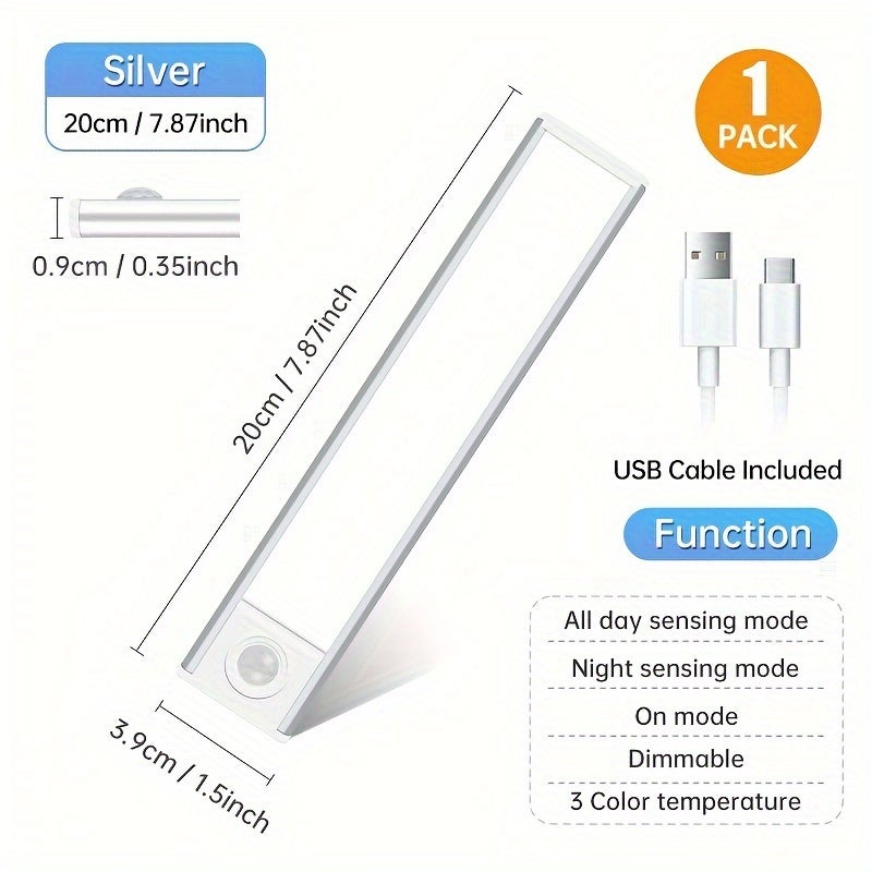 Applique LED avec détecteur de mouvement, bande métallique de 20 cm, magnétique et rechargeable par USB, pour placard, cuisine, escaliers et couloir. - 8