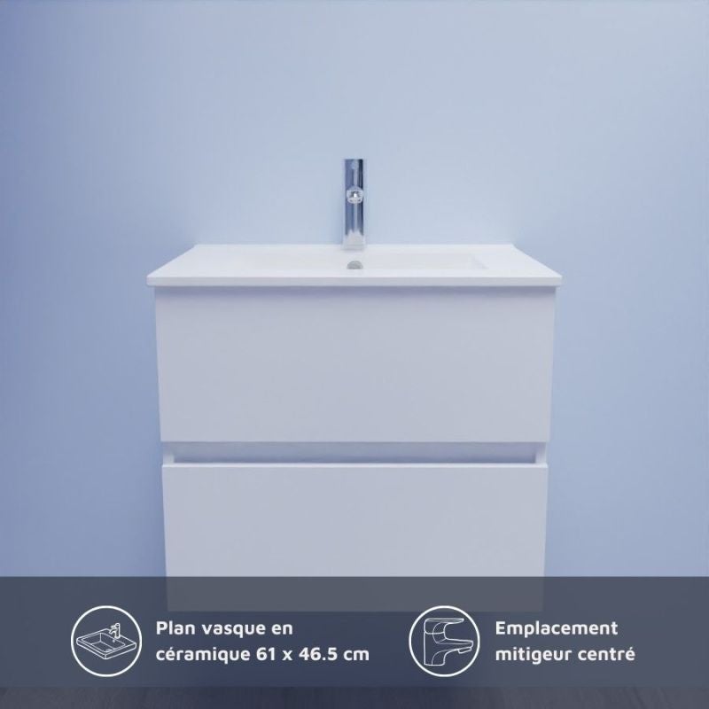 Meuble salle de bain suspendu 60 cm ROSALY | coloris : | plan vasque : Céramique - 6