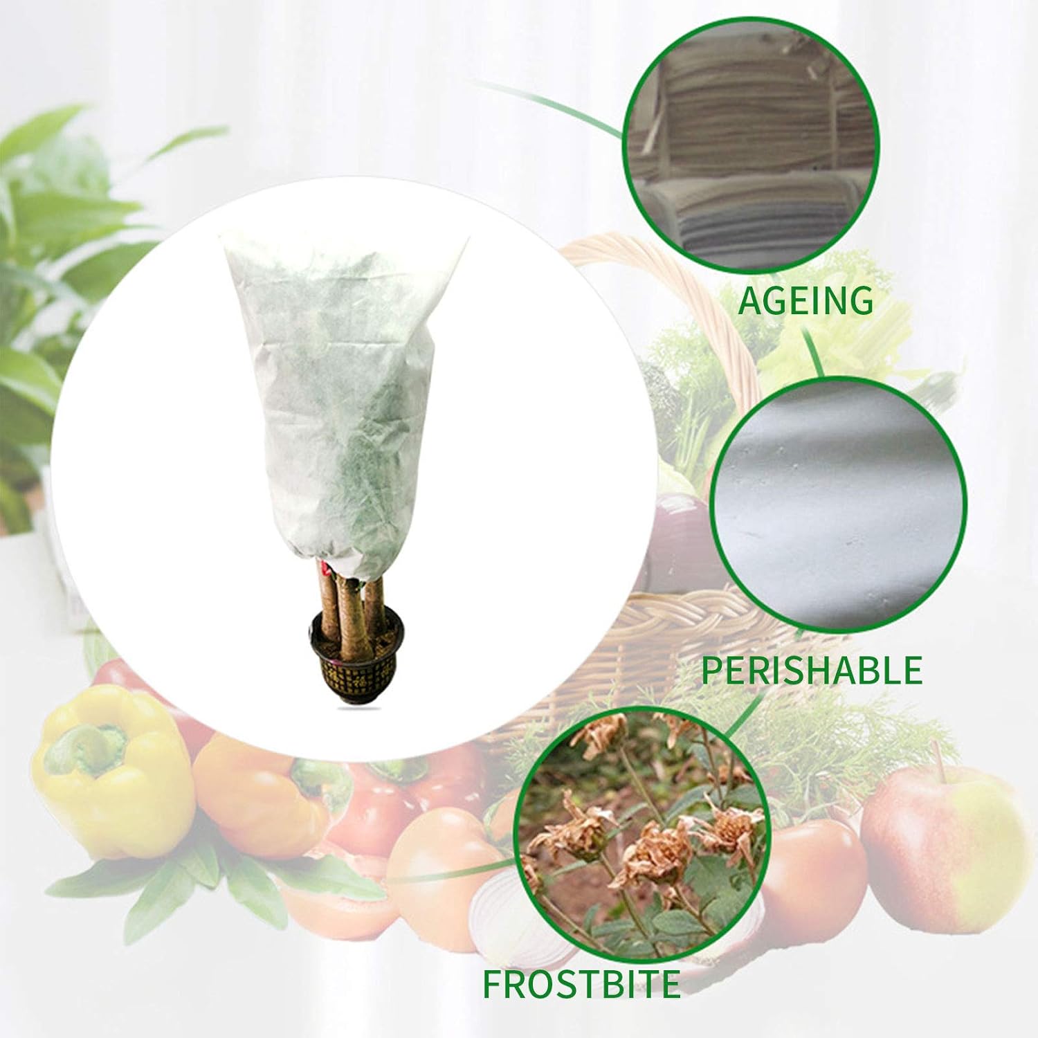 Housses de protection contre les escargots pour plantes de jardin, sacs de protection contre le gel pour plantes d'hiver pour plantes, 100×80cm, blanc - 2
