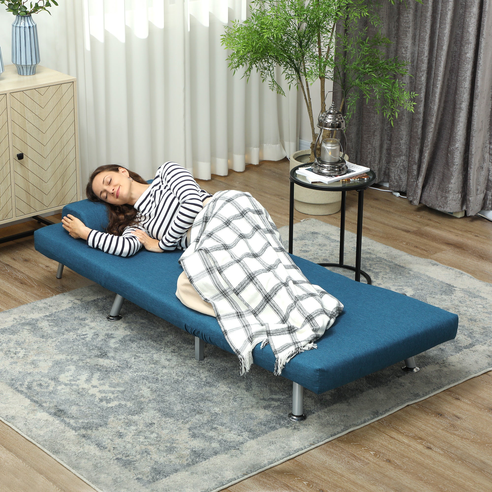 Fauteuil convertible 1 place tissu bleu HOMCOM - 8