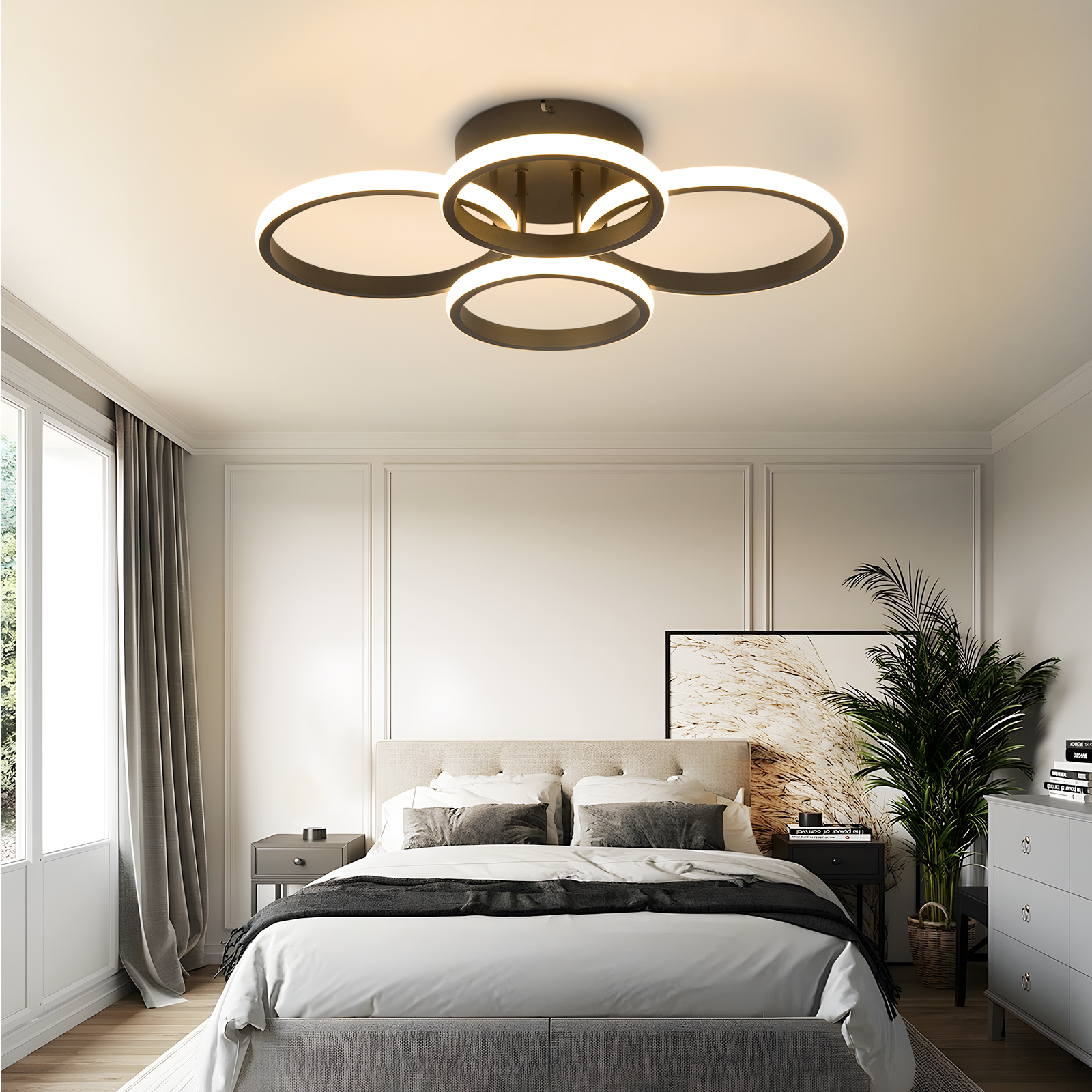 ZMH Nowoczesna, czarna lampa sufitowa LED 48W 55cm z możliwością ściemniania i pilotem do sypialni lub kuchni. - 8