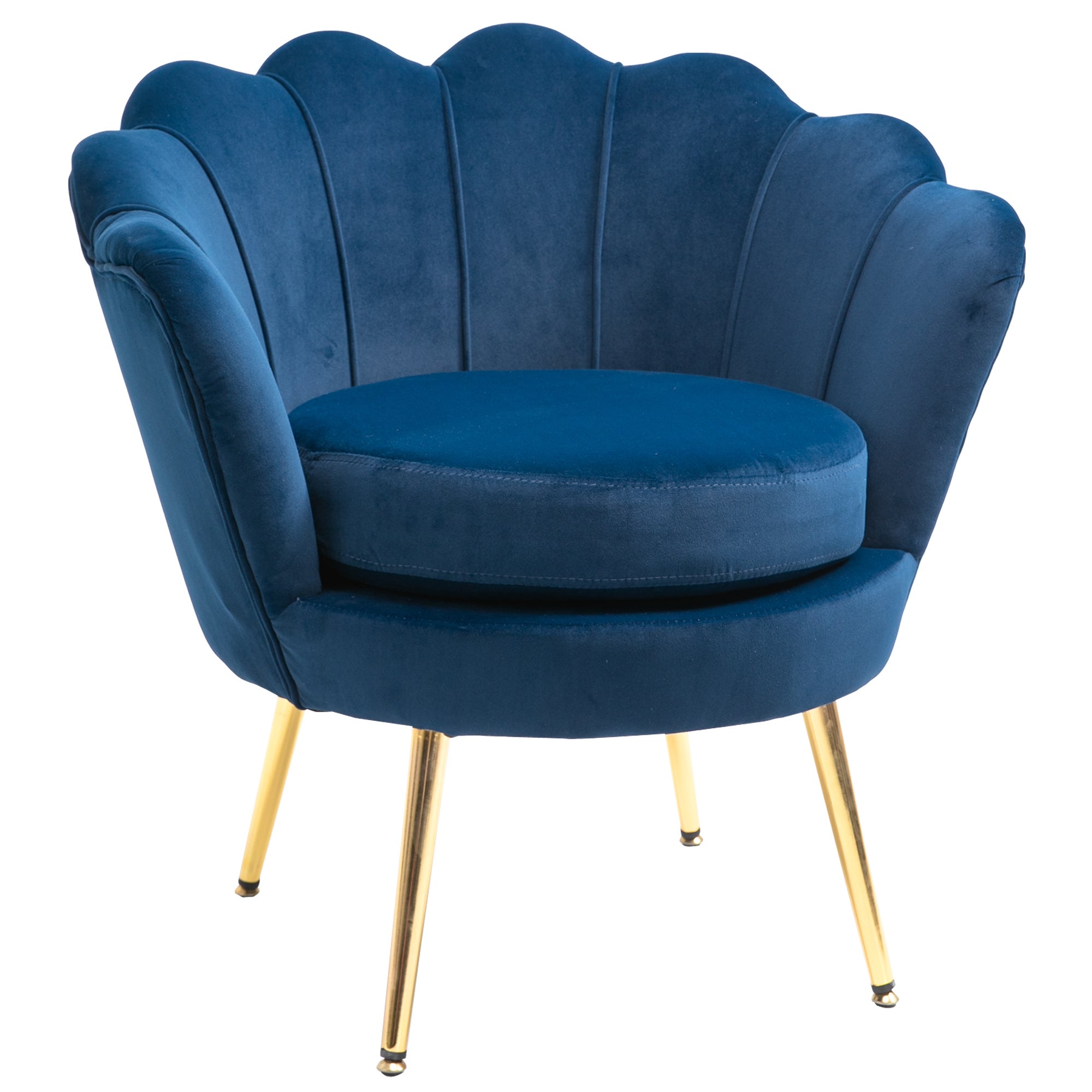 Chaise Coiffeuse En Velours Avec Dossier Coquillage - Pieds Dorés Et Roulettes - Pour Chambre, Salon - Cap. 150 Kg