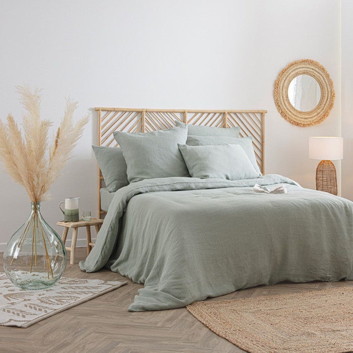 Funda nórdica linah verde celadón - lino lavado 260x240 cm - atmosphera créateur d'intérieur