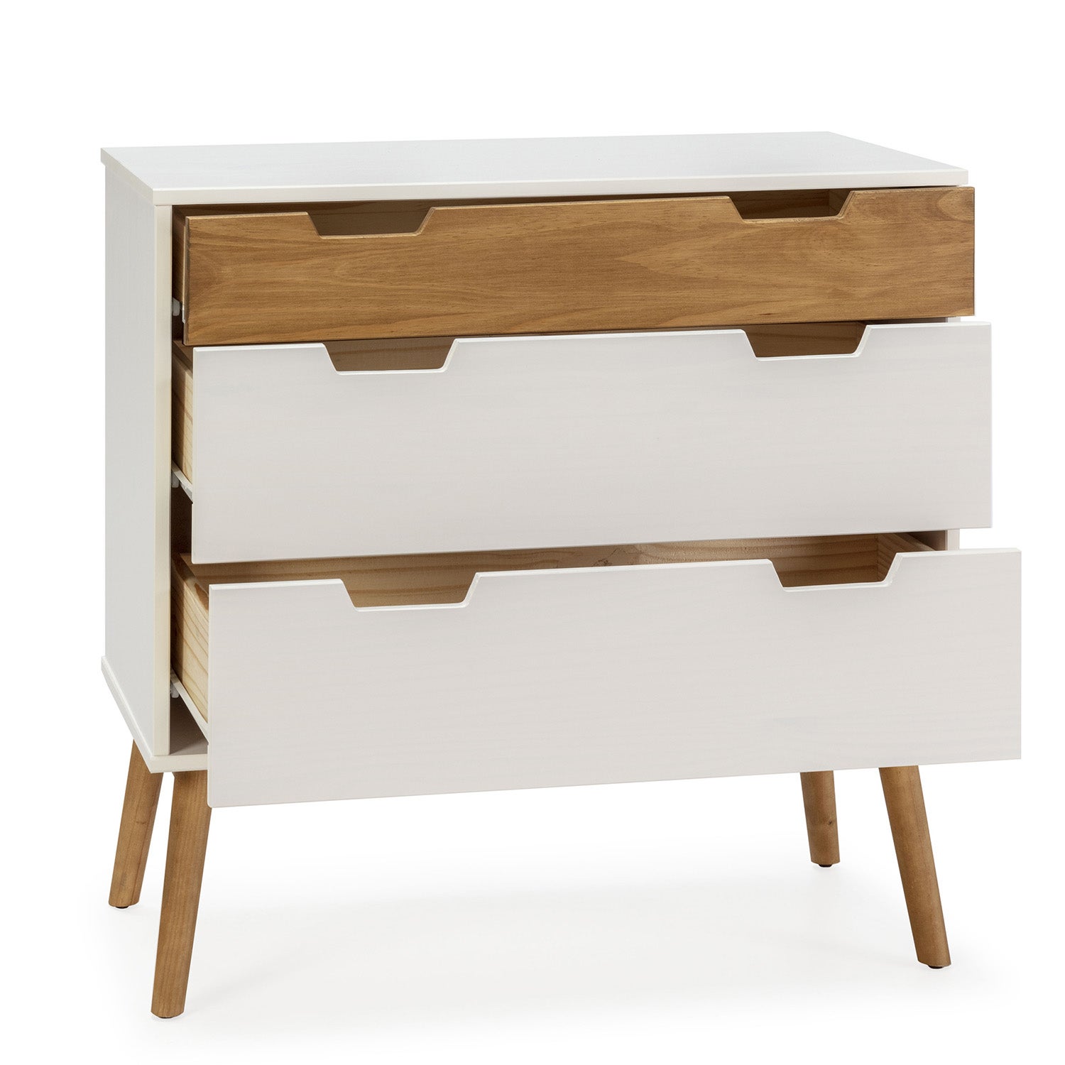 Commode Baku 3 tiroirs couleur blanc/bois, 80 cm longueur - 2