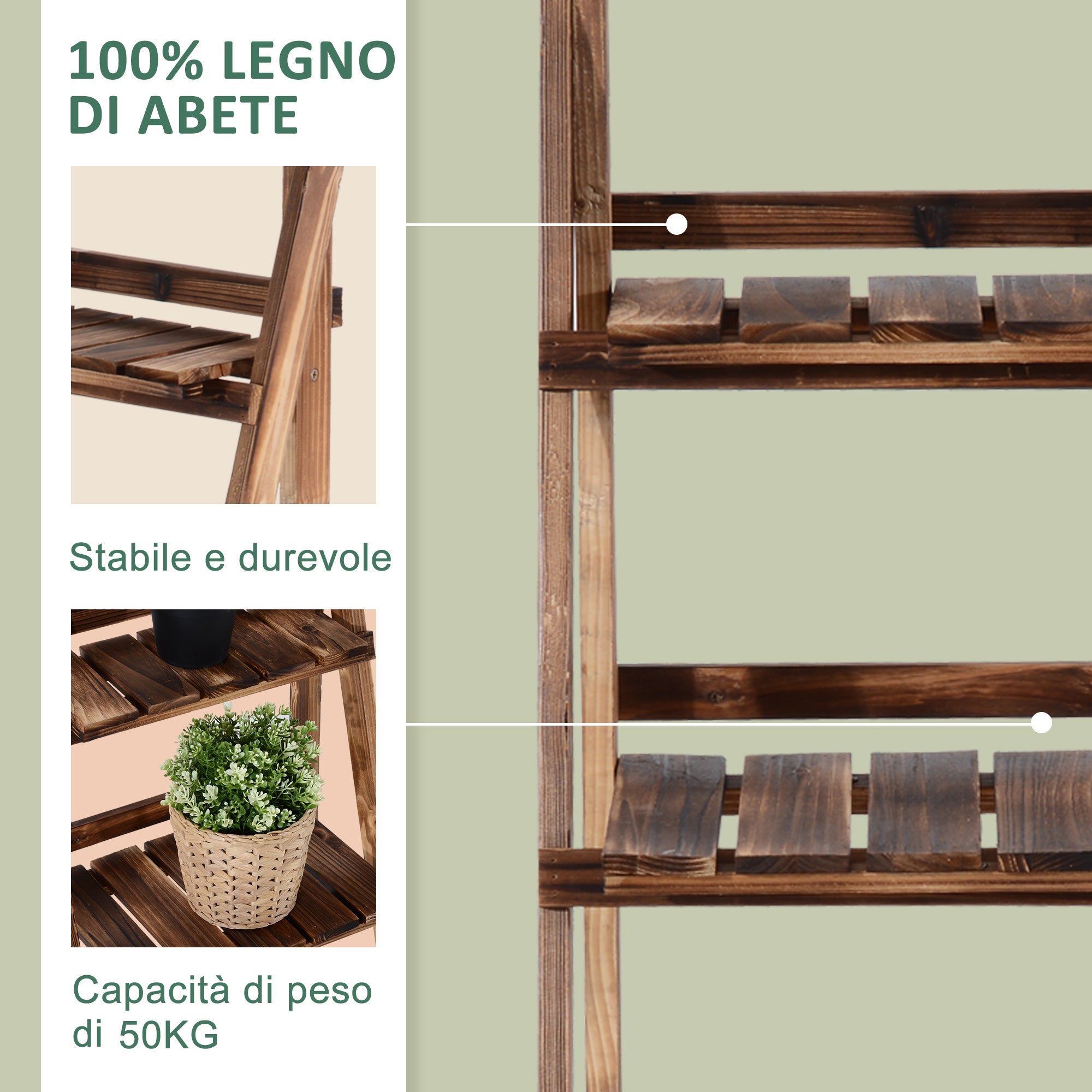 Support pliable en bois pour pots de fleurs, étagère de rangement à 3 niveaux pour jardinières, support pour herbes aromatiques (80L x 37l x 93H cm) - 8