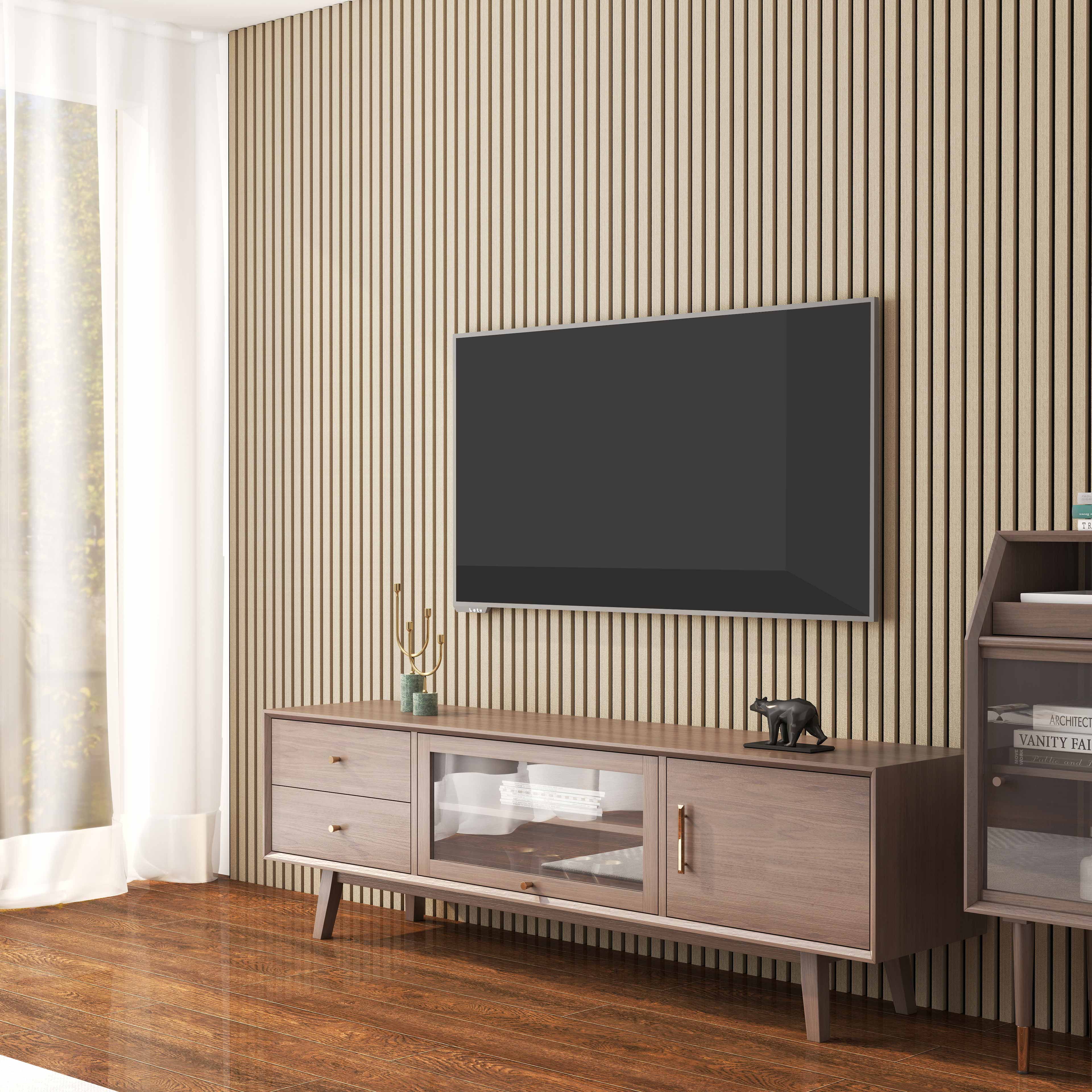 Lot de 2 panneaux muraux acoustiques décoratifs en bois MDF 260 x 30 cm, finition chêne clair, excellente isolation acoustique, installation simple - 2
