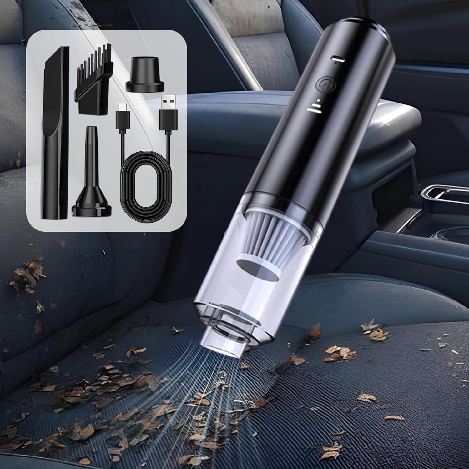 Aspirador de pó portátil sem fio para carro - Aspirador de mão para carros | Compacto para sofás, carpetes e interiores de veículos - 3