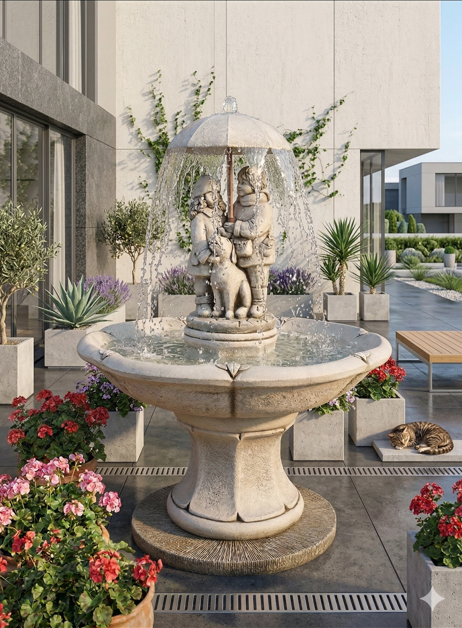 Fontaine de Jardin en béton-pierre avec pompe Fontaine Couple 90x125cm. - 5
