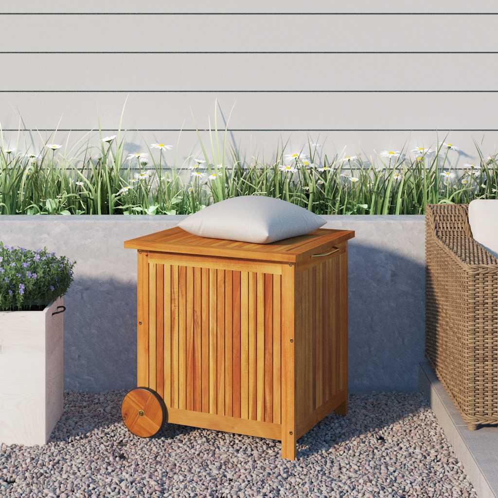 Coffre de jardin à roulettes, en bois d'acacia massif, 60 x 50 x 58 cm - COMFORTXL - 2