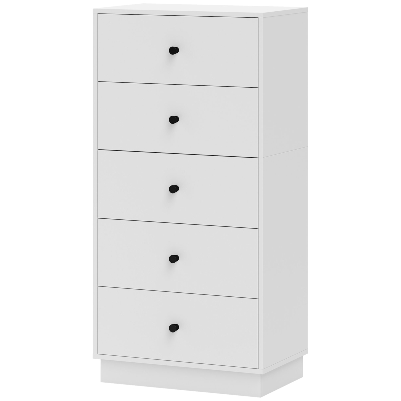 Komoda HOMCOM-5 szuflad-nowoczesna szafka przechowywania-drewniana biała-47 x 29 x 95 cm-salon-sypialnia-przedpokój