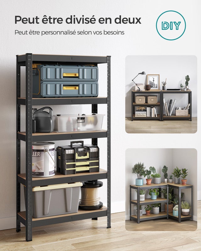 Étagère de Rangement à 5 Niveaux, Lot de 2, 30 x 75 x 150 cm, Capacité 650 kg, Planches Réglables, Style Industriel, pour Cuisine, Salon, Noir - 7