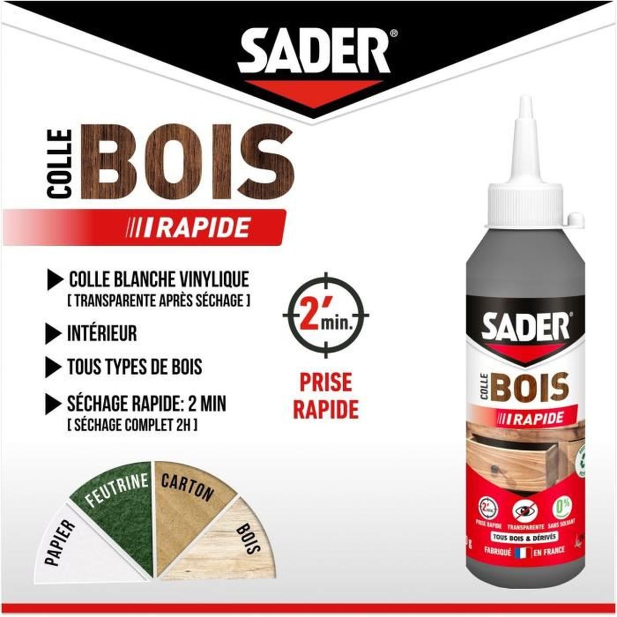 Colle vinyle bois SADER Rapid pour assemblage et placage 100 g blanche embout orientable - 3
