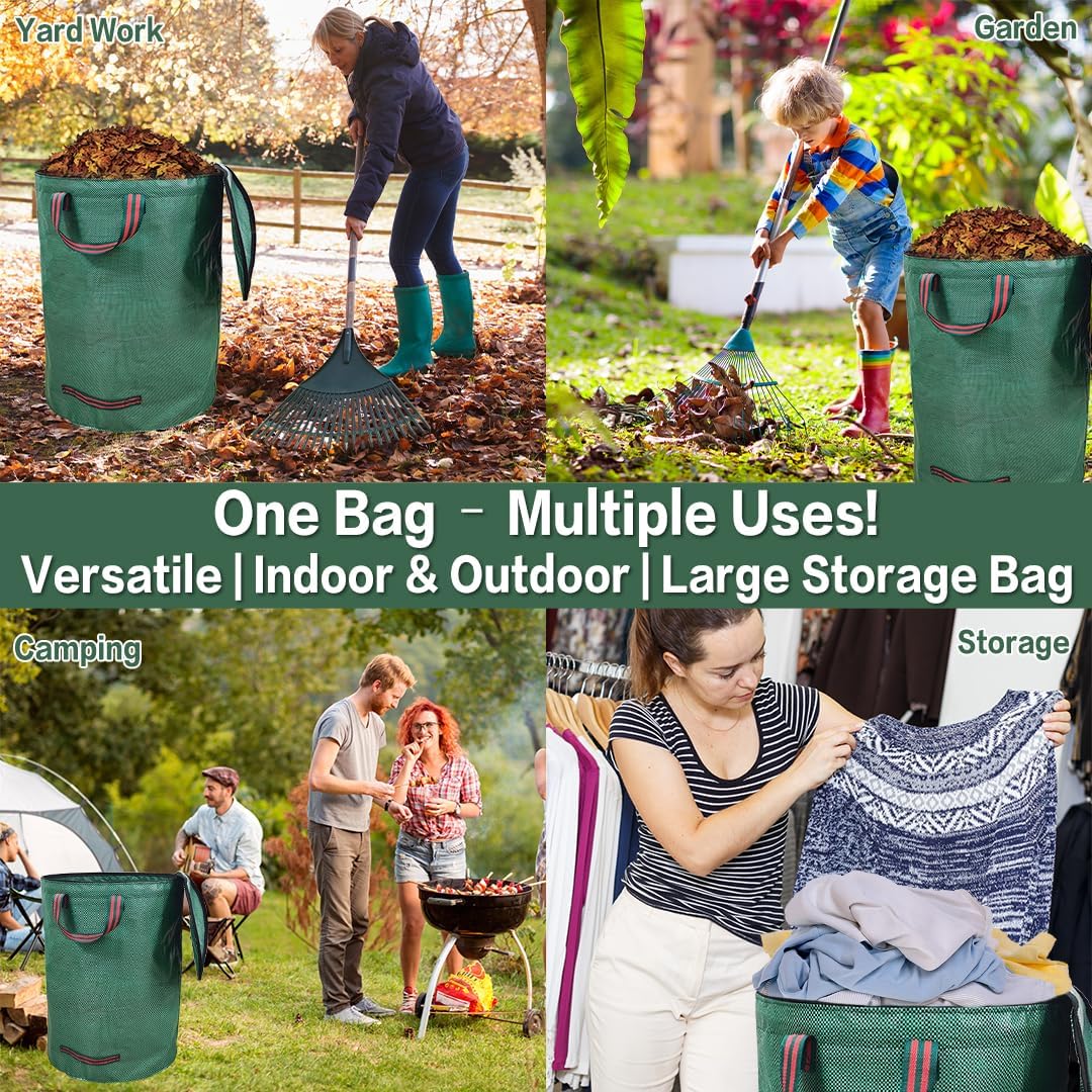 2x120L Sac à Déchets Verts de Jardin, Couvercle, Résistant, Indéchirable, Réutilisable, avec Poignées - Idéal pour Feuilles, Pelouse, Végétaux - 8
