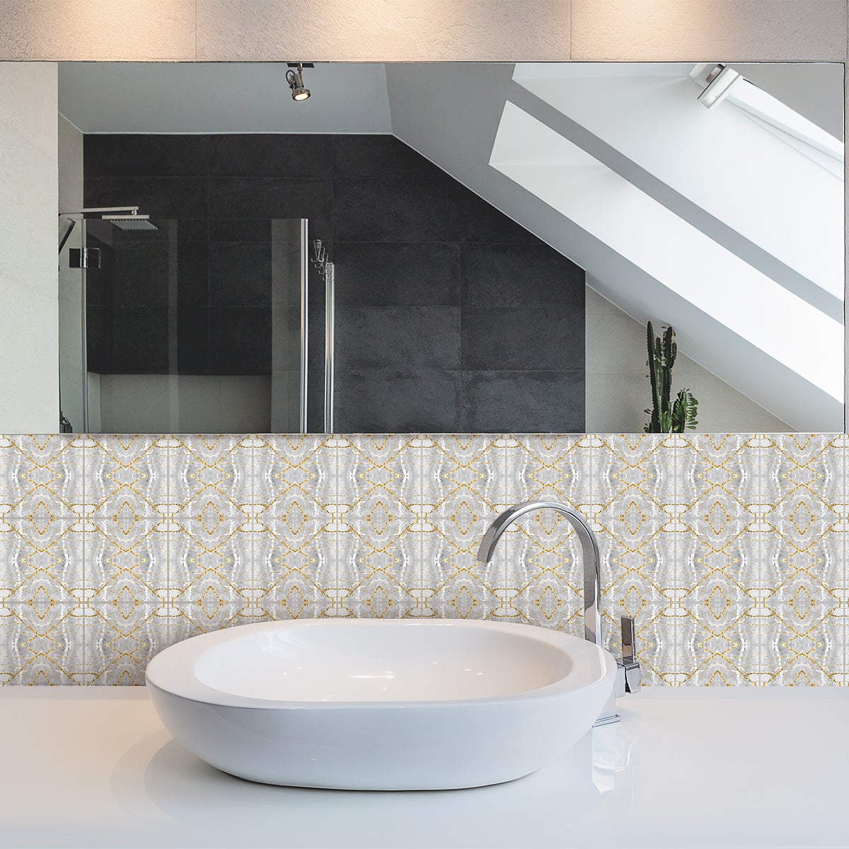 9 adesivi piastrelle effetto marmo grigio e oro - Sticker adesivo - adesivi murali - 9stickers15x15cm - 3