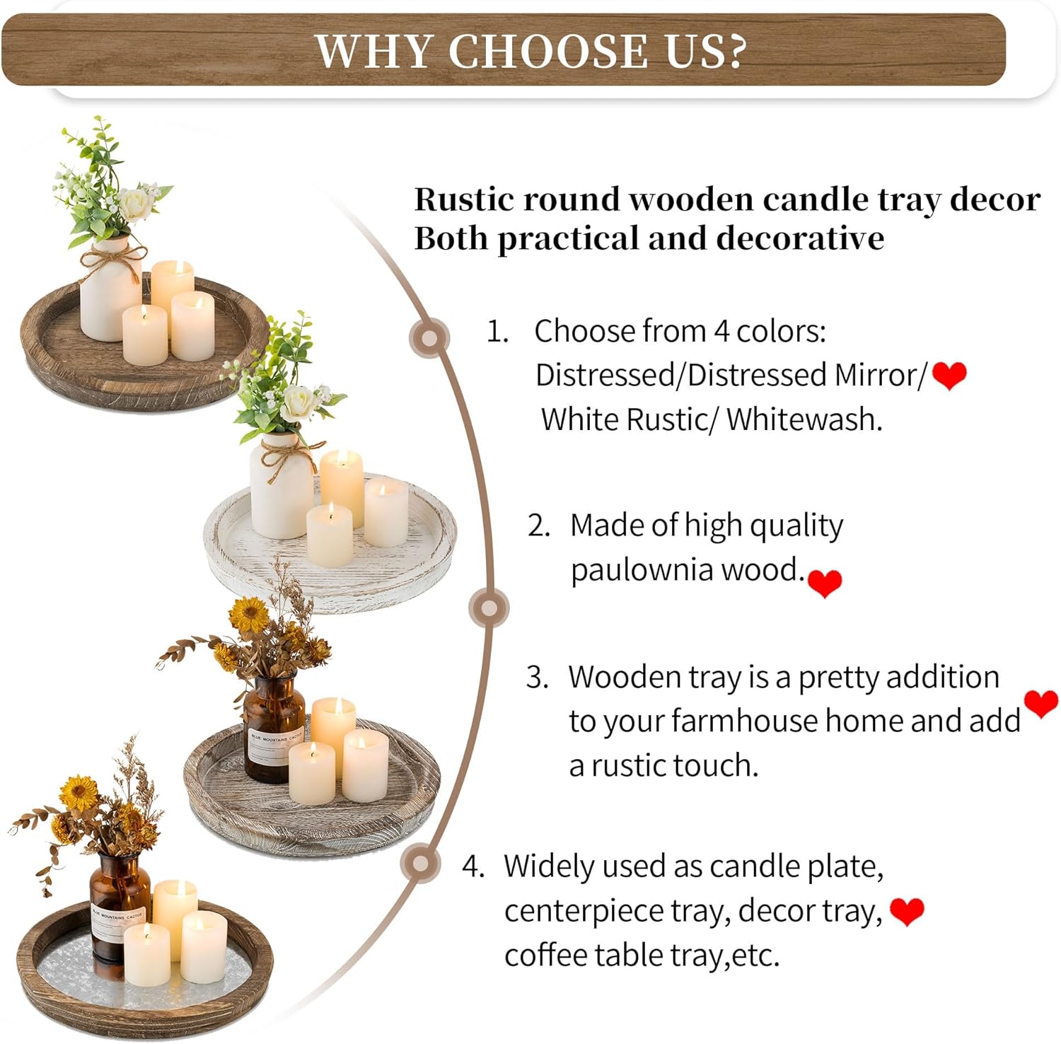 Bandeja Madera Decoración Redonda para Velas Candelabro Decorativo para Centro Mesa Candelabros Vintage Pequeños Blancos Decoración Navideña el Hogar - 6