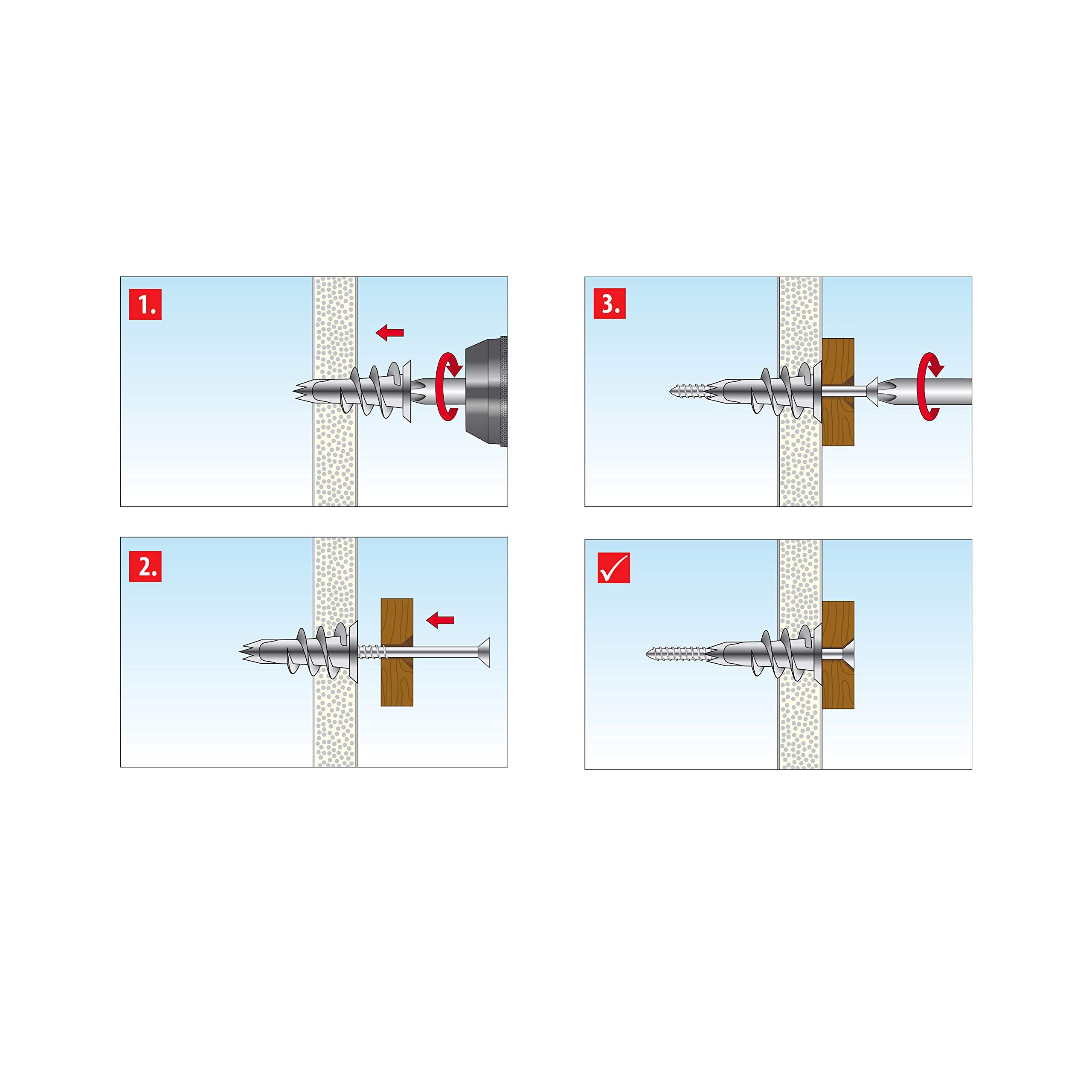 Blíster de 4 tacos para cartón-yeso GD SPIRAL PLUS 37 mm + tornillo ...
