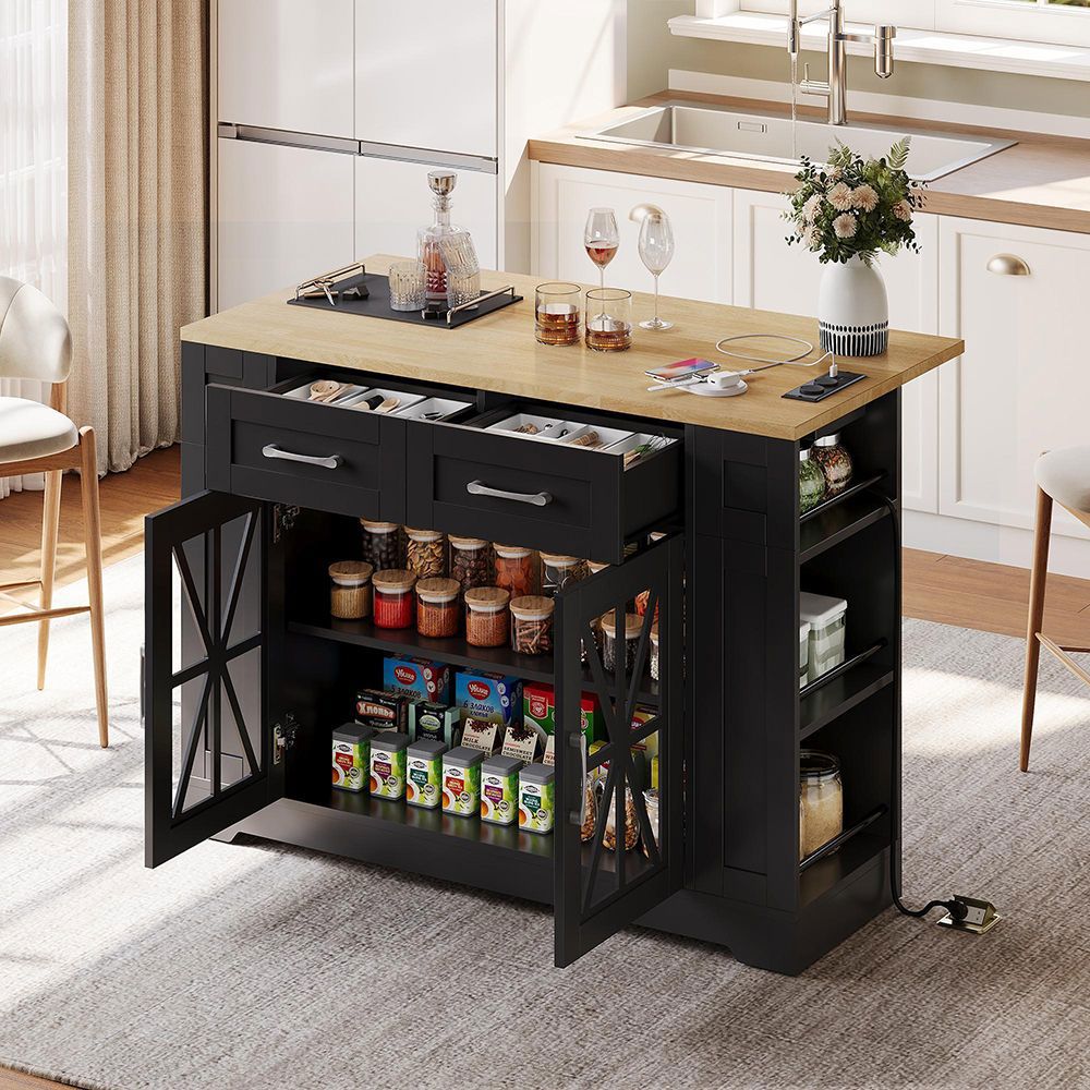 Îlot de cuisine portable avec table à manger pliante,120cm,stratifié