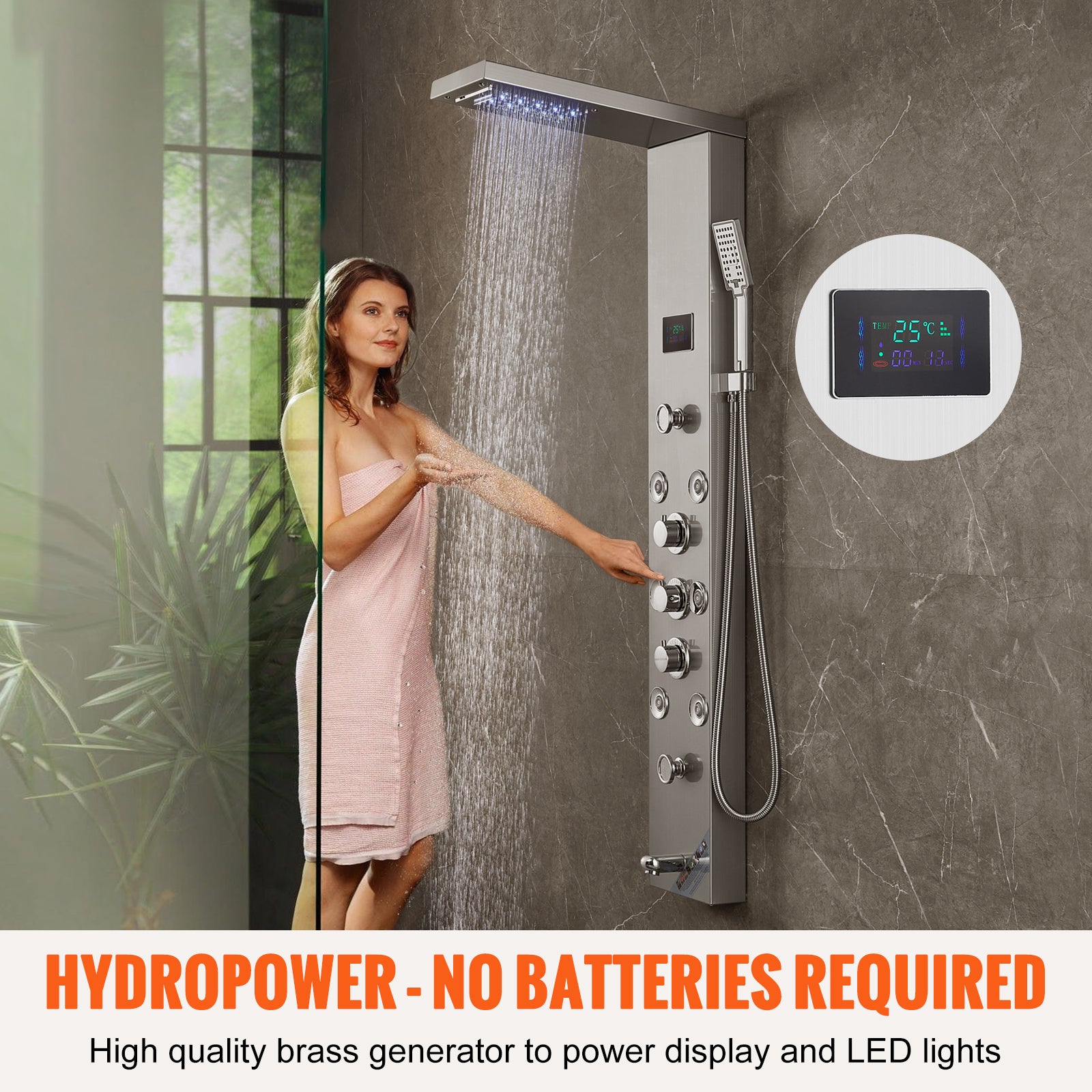 Coluna de Duche SucceBuy 6 Modos com LED, Chuva, Cascata, Massagem e Chuveiro Manual - 4