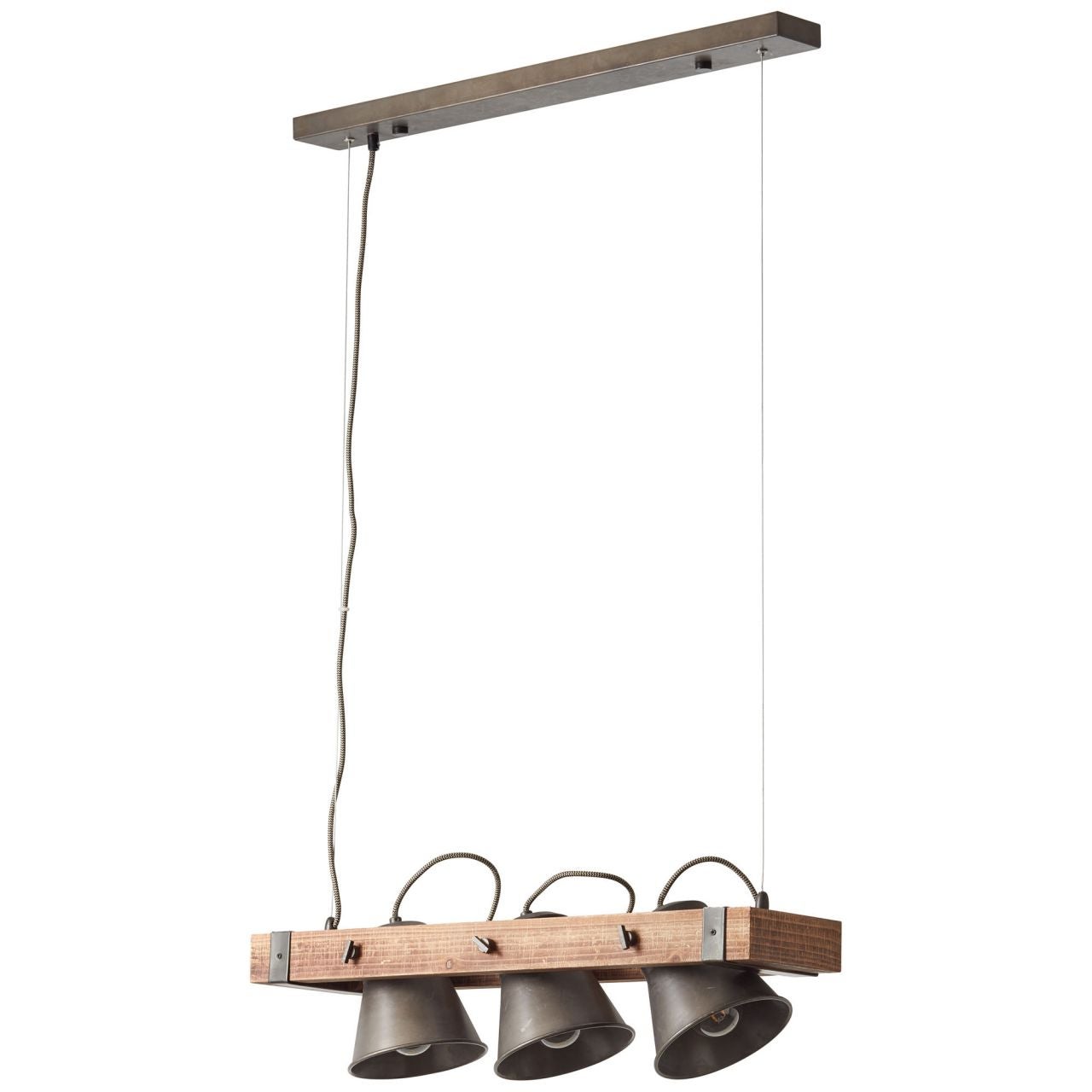 Lampa BRILLIANT, zawieszenie Baker 4-płomienne czarne / kolor drewna, 4x A60, E27, 40W, drewno ze zrównoważonej gospodarki leśnej (FSC) - 4