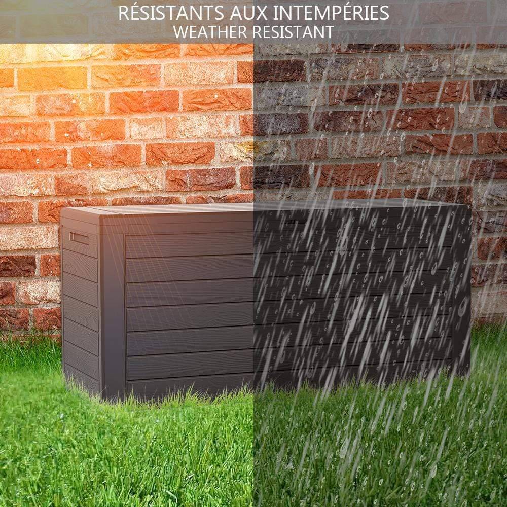 Coffre de Jardin avec Poignées 280L - Malle de Rangement Extérieur en PP - 116x44x55cm - Style Bois Marron - VOUNOT® - 7
