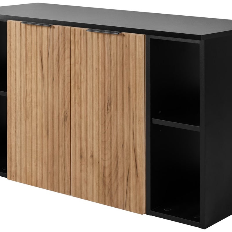 Zestaw łazienkowy FLOW 120 cm dąb craft złoty z czarnymi regałami ryflowany front