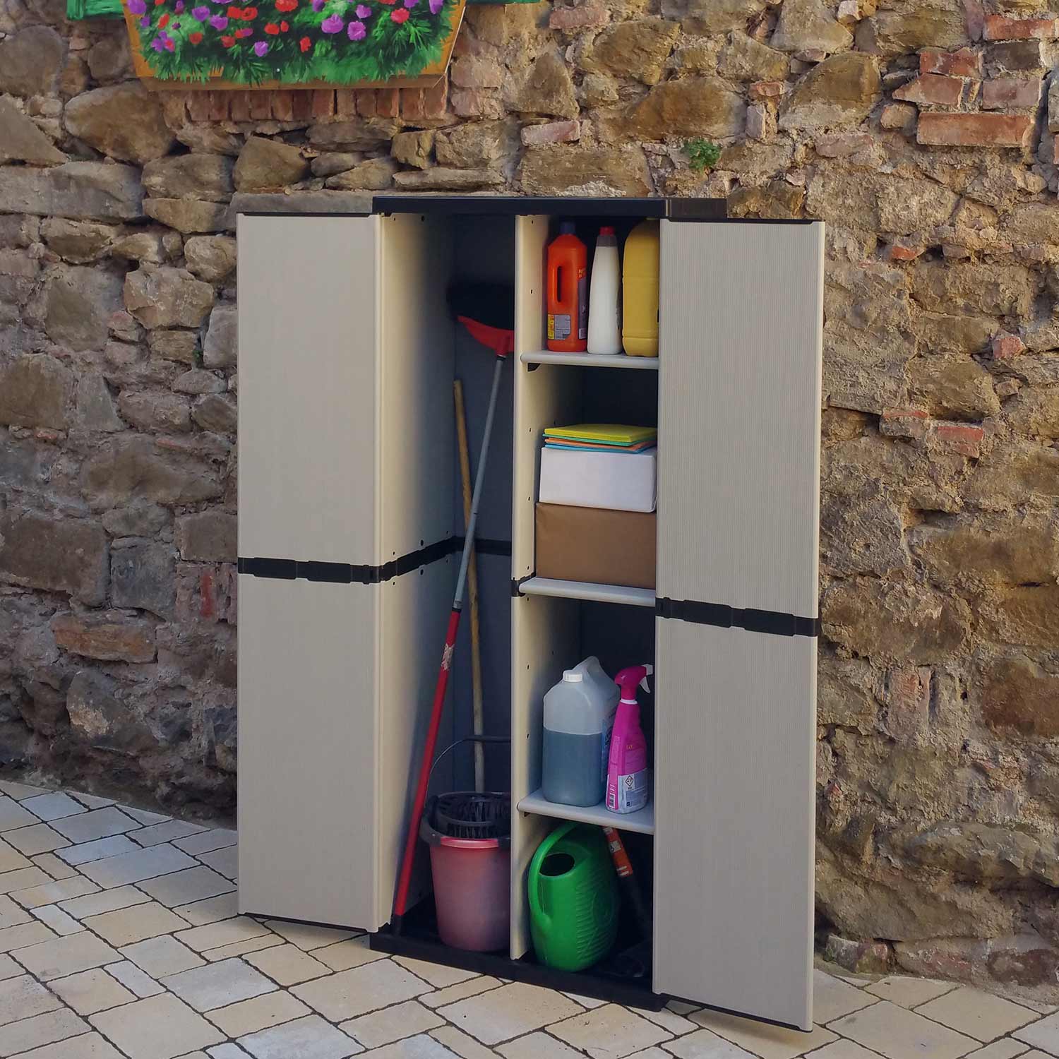 Armoire de rangement haut porte-balais pour extérieur intérieur 68x39,5x168 cm - 3