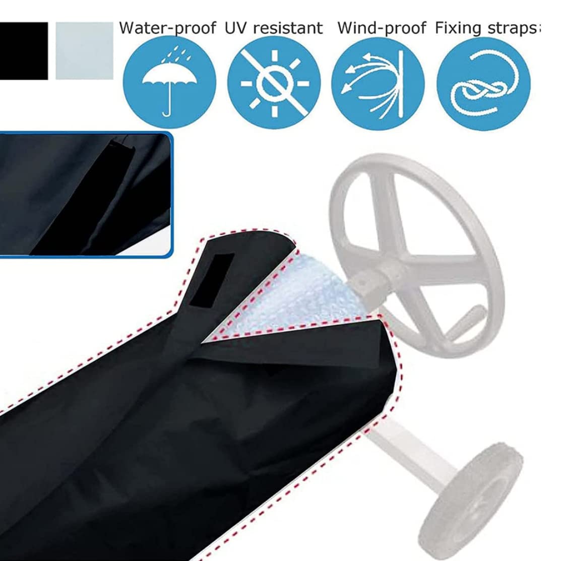 Couverture Enrouleur Bâche Piscine En Tissu Imperméable, Pare-Soleil, Anti-Poussière, Pour Jardin Extérieur——550*126cm noir - 3