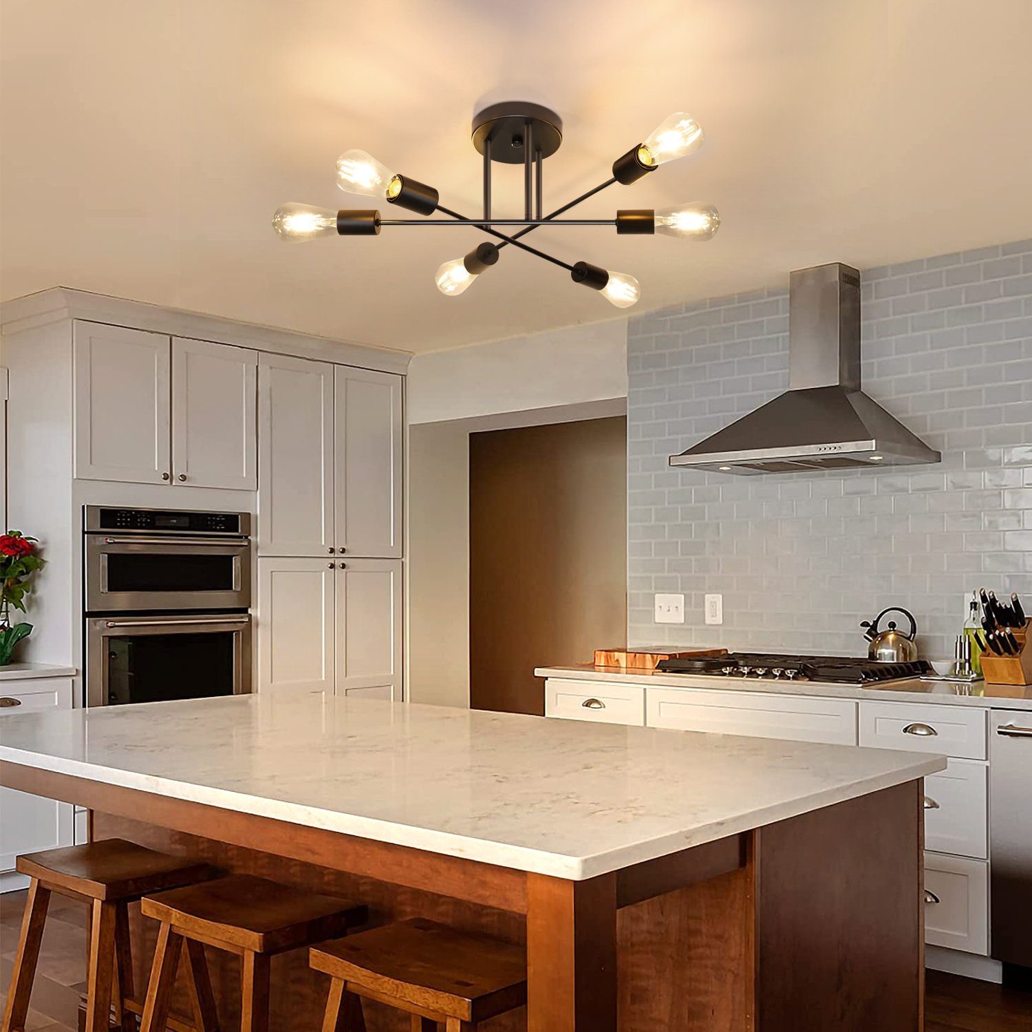 NETTLIFE Vintage lampa sufitowa 6 żarówek przemysłowy salon E27 czarny żyrandol Retro lampa do sypialni styl rustykalny lampa stołowa do jadalni - 6