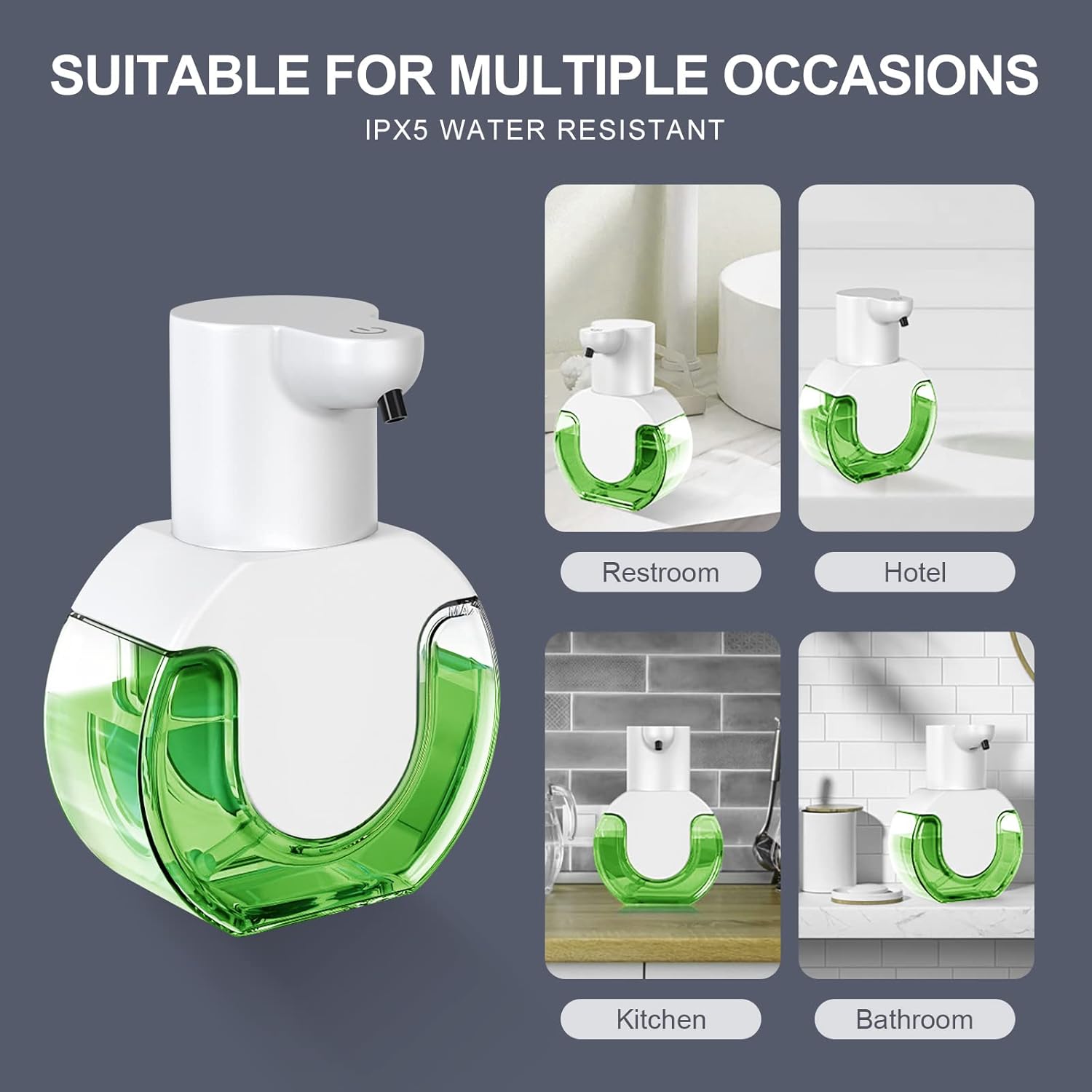 Distributeur Savon Automatique Liquide, Rechargeable par USB, Volume de Liquide Ajustable à 4 Niveaux, Distributeur Savon Électrique Mural - 5