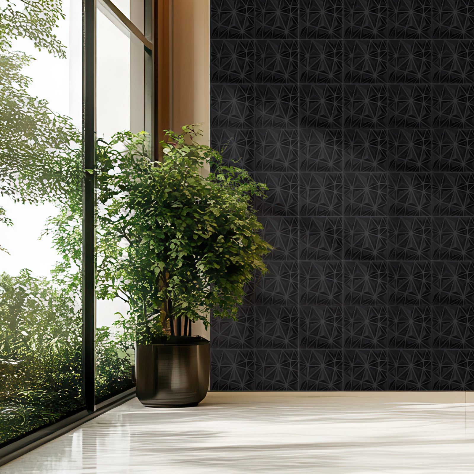 Panneaux muraux VEVOR 3D,33 carreaux diamant PVC 11,81 x 11,81 po,couverture 32 pi²,pour plafond,chambre,salon et salle de jeux,noir mat - 8