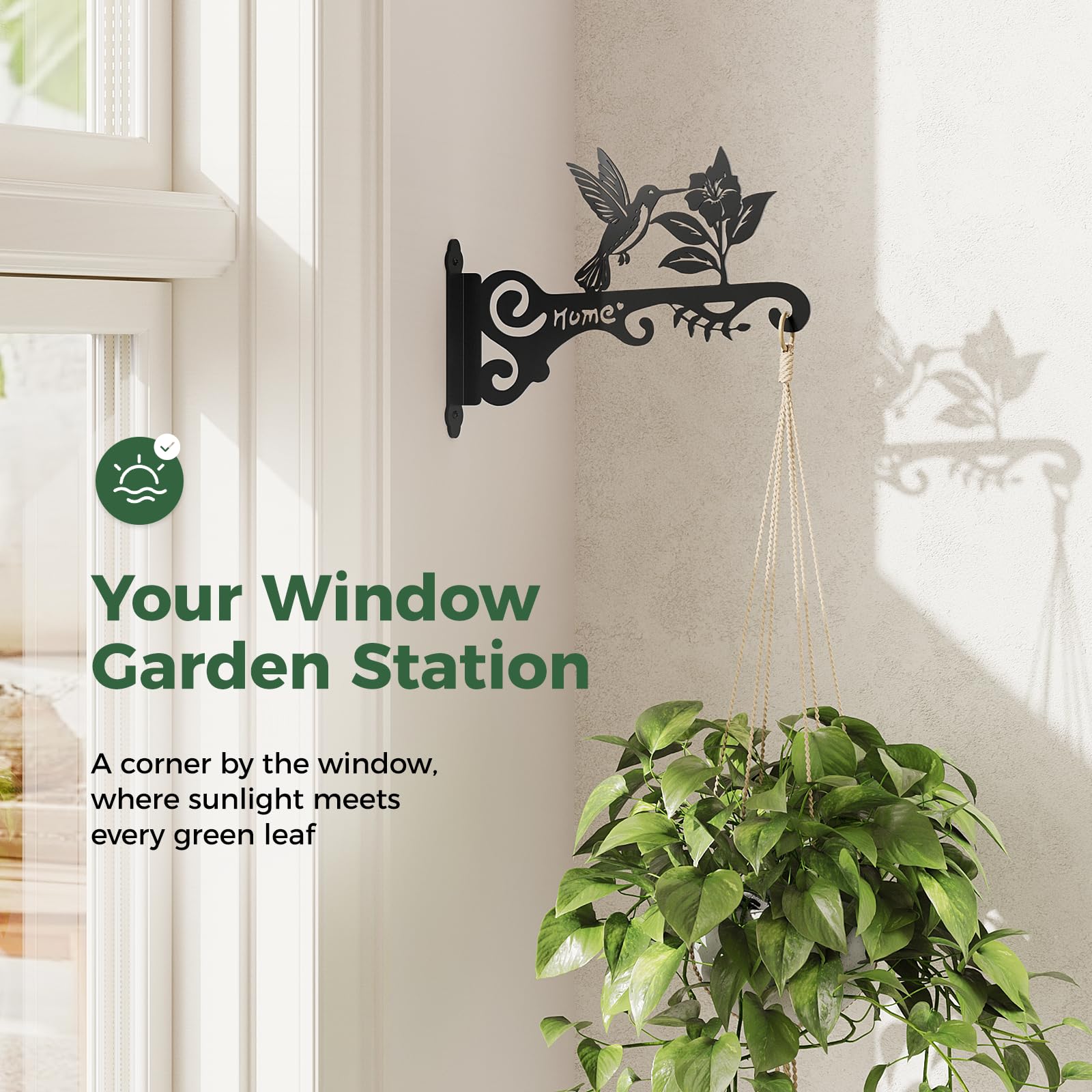 Support de plantes suspendu en métal motif colibri - Lot de 2 supports muraux pour balcon - 3