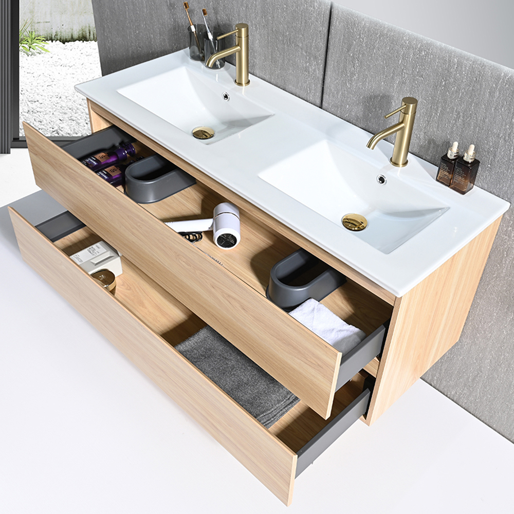 Meuble salle de bain double vasque 120cm bois naturel avec miroir LED LB-8331C - 5