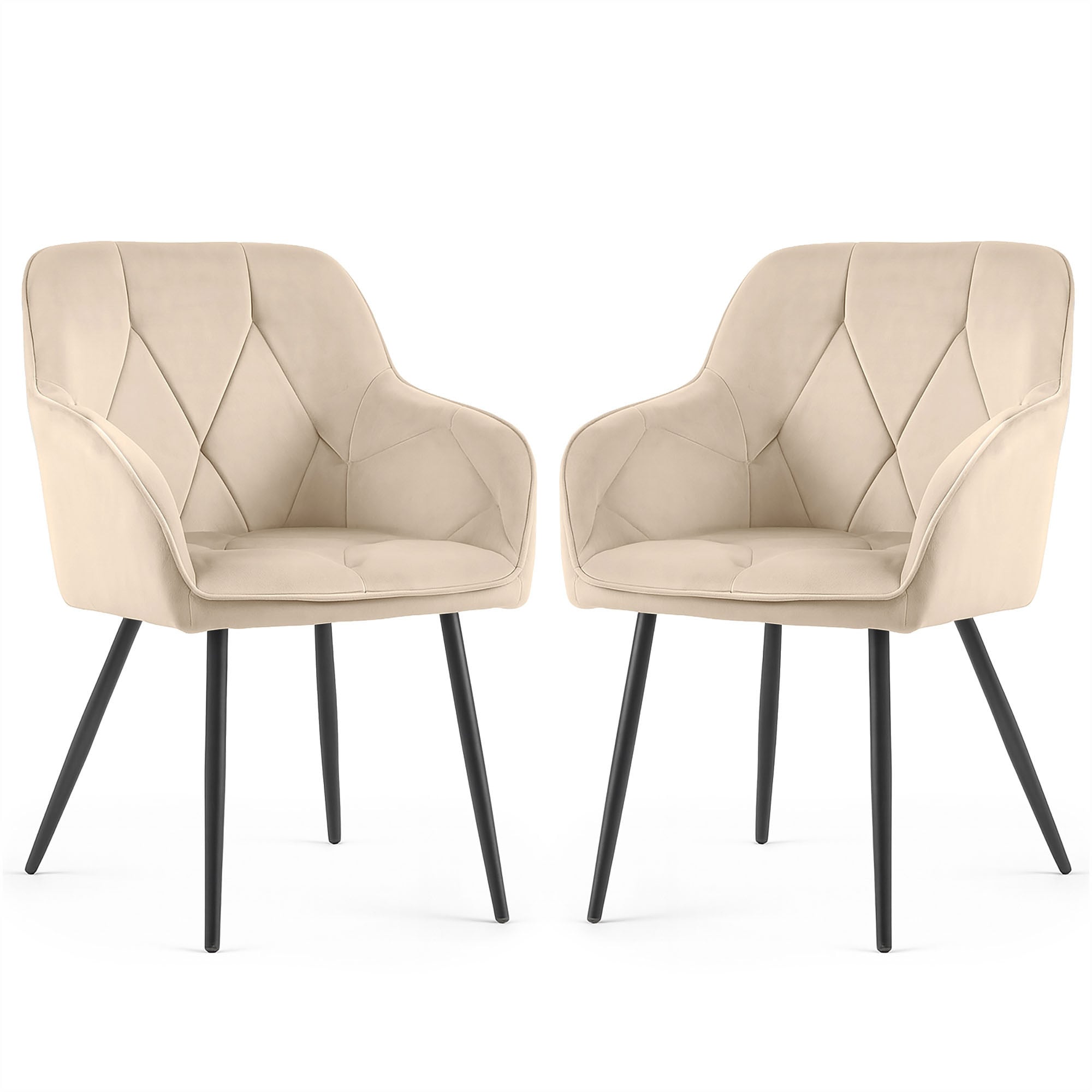 2x Welurowe krzesło tapicerowane pikowane Beżowe DIAMANTE Czarne nogi