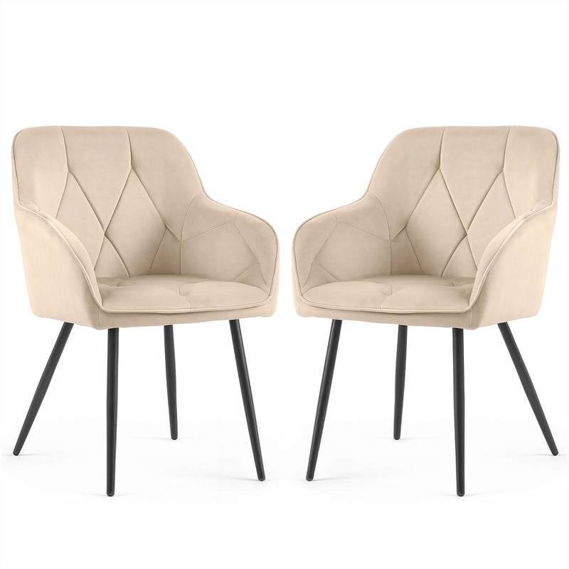 2x Welurowe krzesło tapicerowane pikowane Beżowe DIAMANTE Czarne nogi