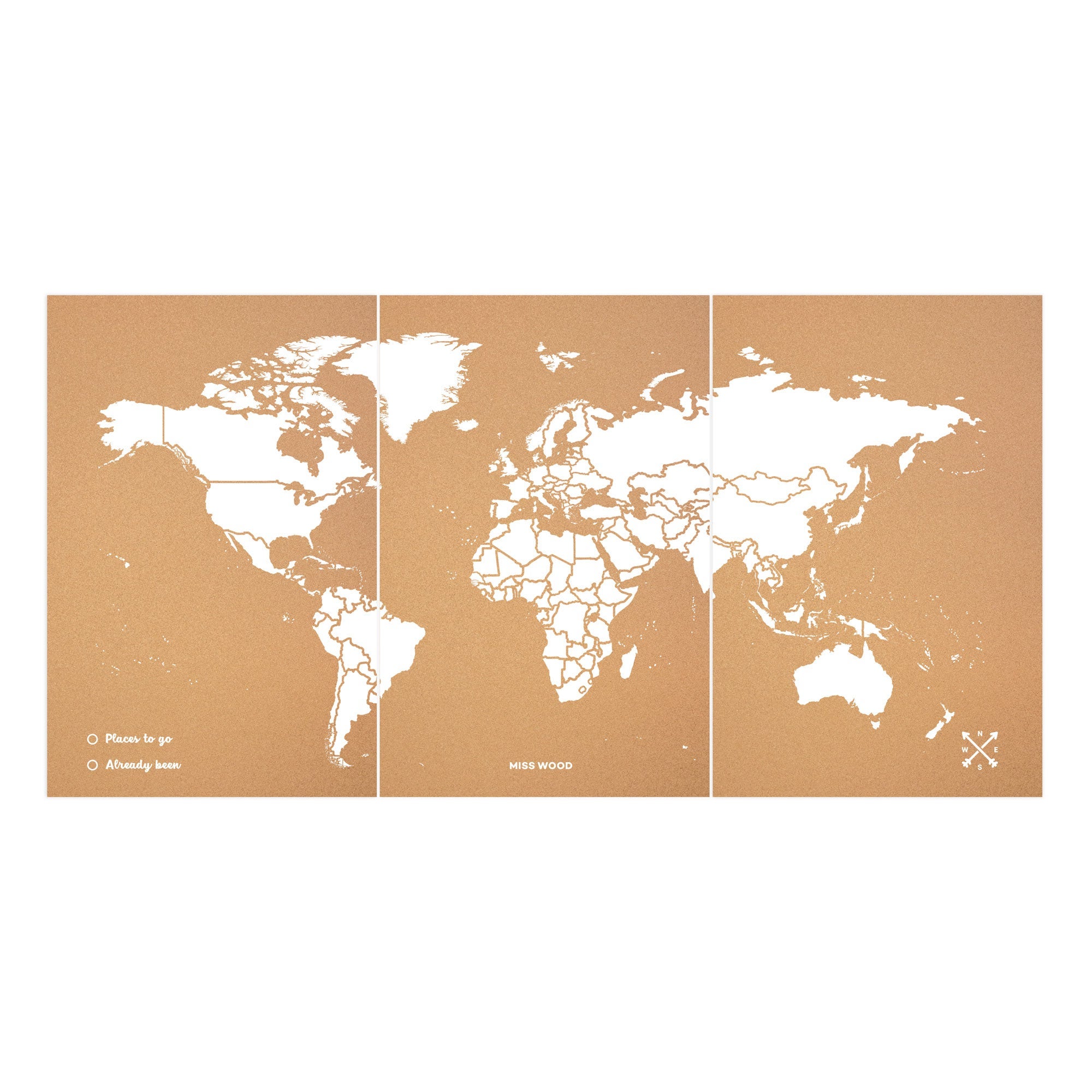 Mapamundi corcho - woody map natural world / 180 x 90 cm / blanco / sin marco