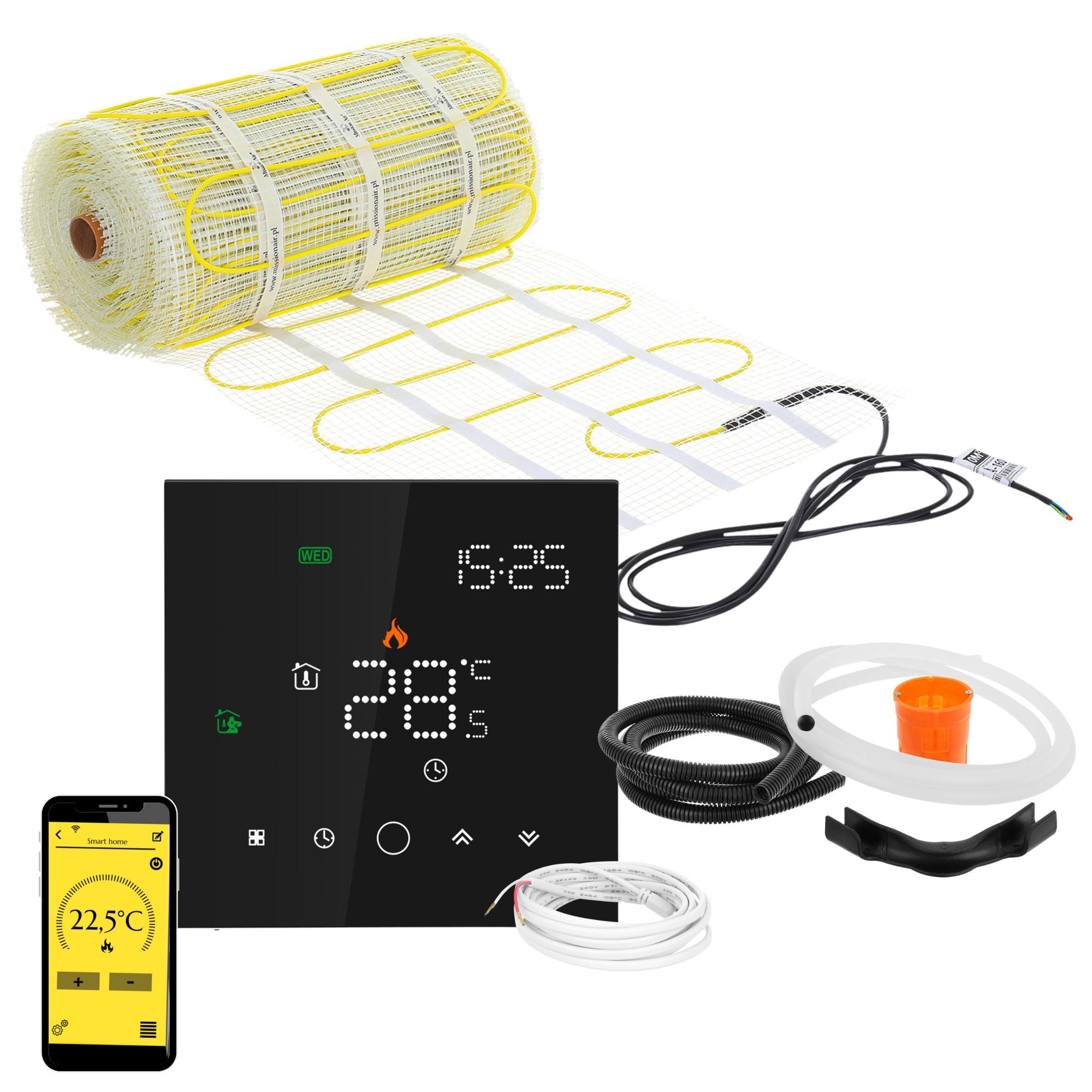 Zestaw mat grzewczych pod płytki MA-160 4,5m² + Leo Czarny