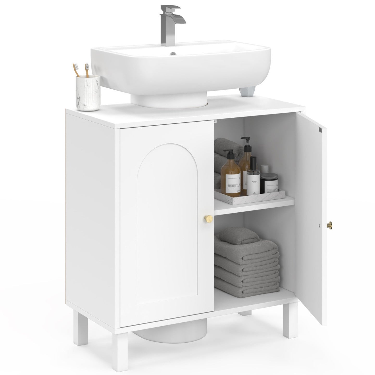 Meuble sous lavabo salle de bain ARSENE design arche bois blanc - 4
