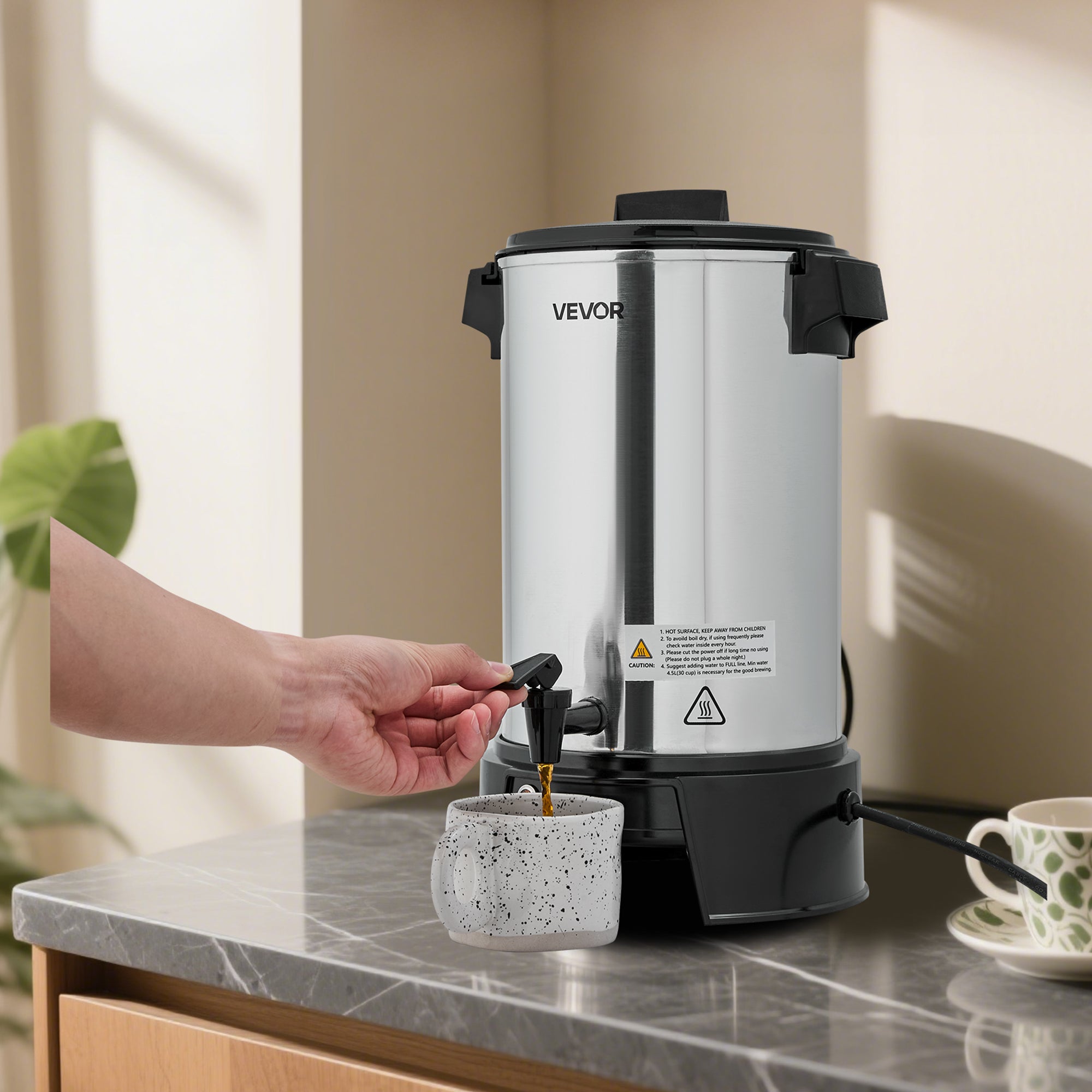 Percolateur Café VEVOR 4,5 L 30 Tasses, avec Robinet Anti-goutte, Infusion Rapide, Contrôle Automatique de la Température, pour Restauration Bar Café - 8