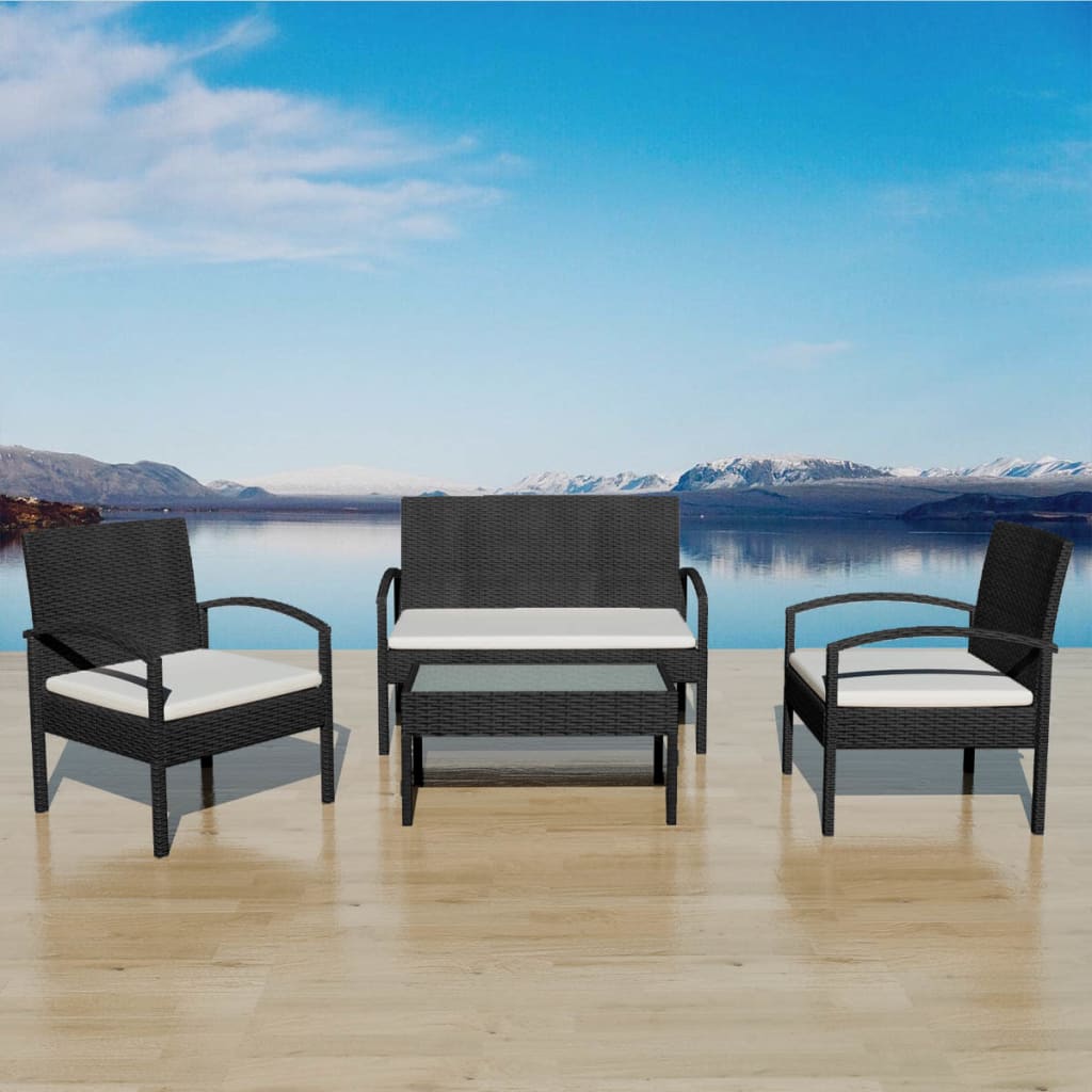 Salon de jardin 4 pcs | Mobilier d'Extérieur | Ensemble de Table et chaises avec coussins Résine tressée Noir939686 - 2