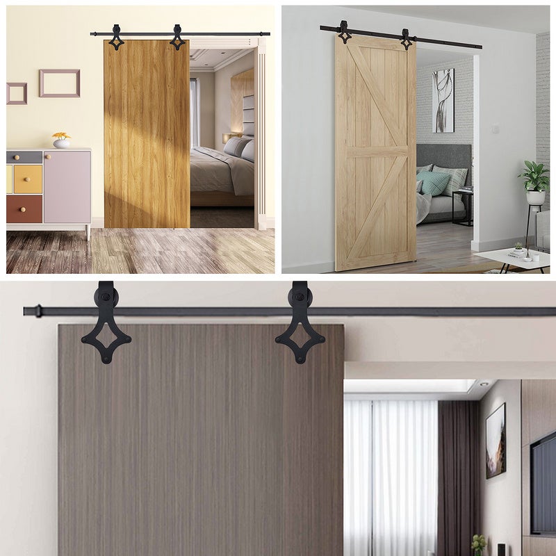 Système de porte coulissante Ensemble d'accessoires pour Rail au sol Rail de porte à rouleau en bois Verre 150kg 183CM - 3