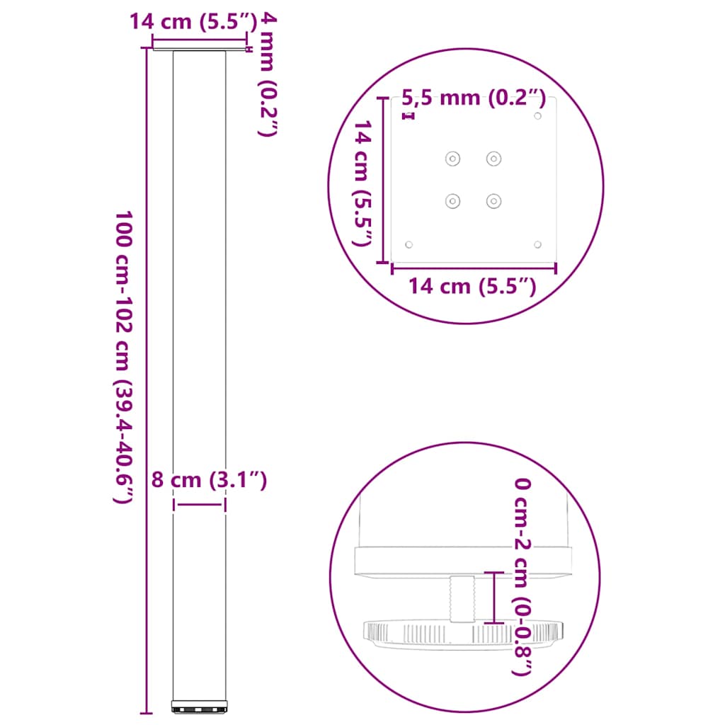 Pernas para mesa de centro 4 peças aço antracite 100-102 cm - COMFORTXL - 8