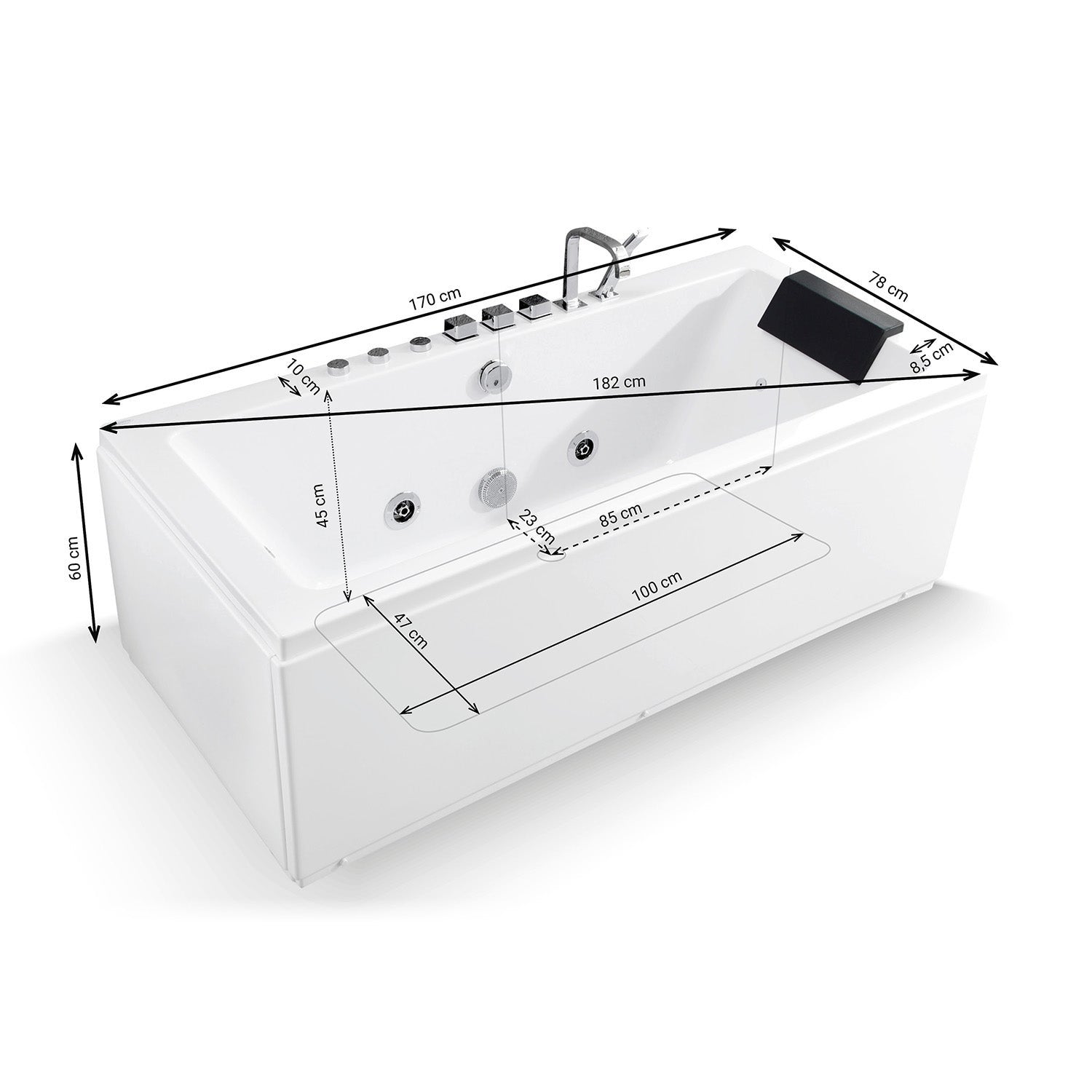 Baignoire Balnéo Sikinos Jets 170 x78 x60 cm, by SPALINA - 2