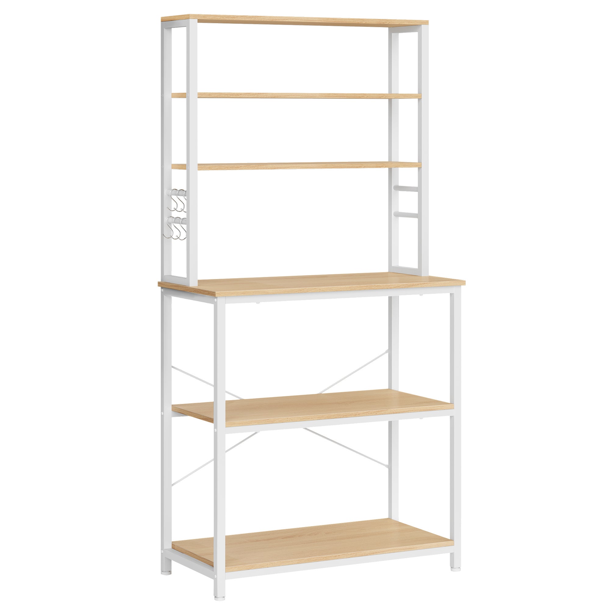 Vasagle  Estantería De Cocina, Diseño Industrial, Con Estantes, 6 Ganchos Y Marco De Metal, 80X40x167 Cm, Roble Y Blanco , Leroy Merlin