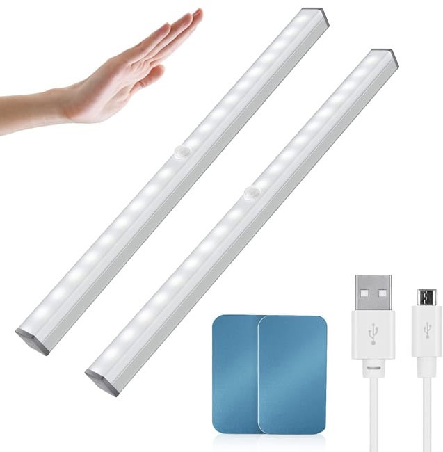 Zestaw 2 lampek nocnych LED z czujnikiem ruchu, 29,7 cm, chłodne białe światło