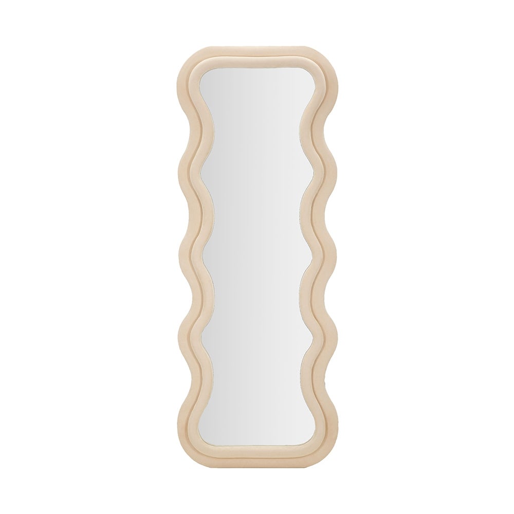 Specchio da parete o da terra design ondulato in velluto 60x160cm Emily - Crema - 3