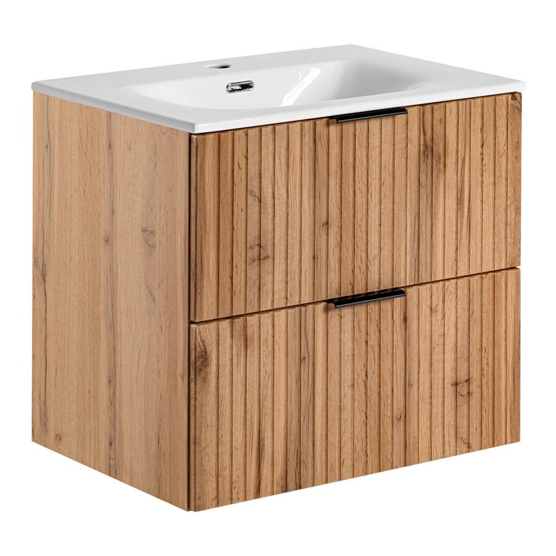 Zestaw Szafka łazienkowa 60 cm dąb z umywalką i syfonem Comad Adel Oak