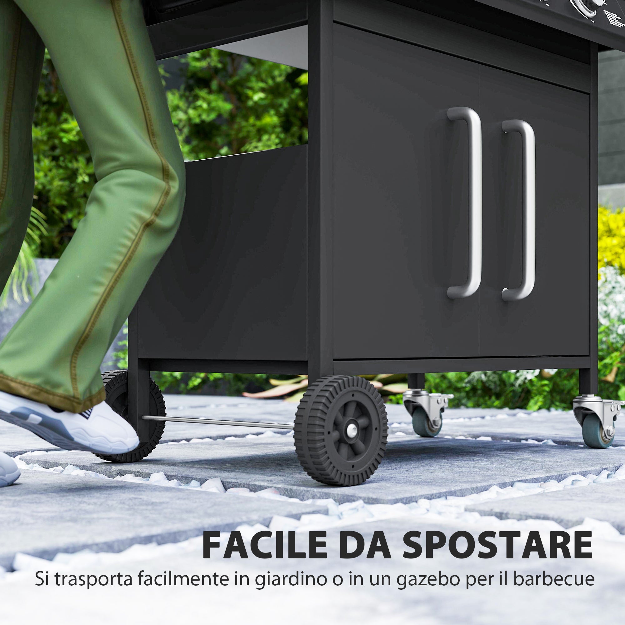 Outsunny Barbecue a Gas con Fornello Laterale, Tavolino e Armadietto, in Acciaio e PP, 129.5x56x110 cm, Nero - 8